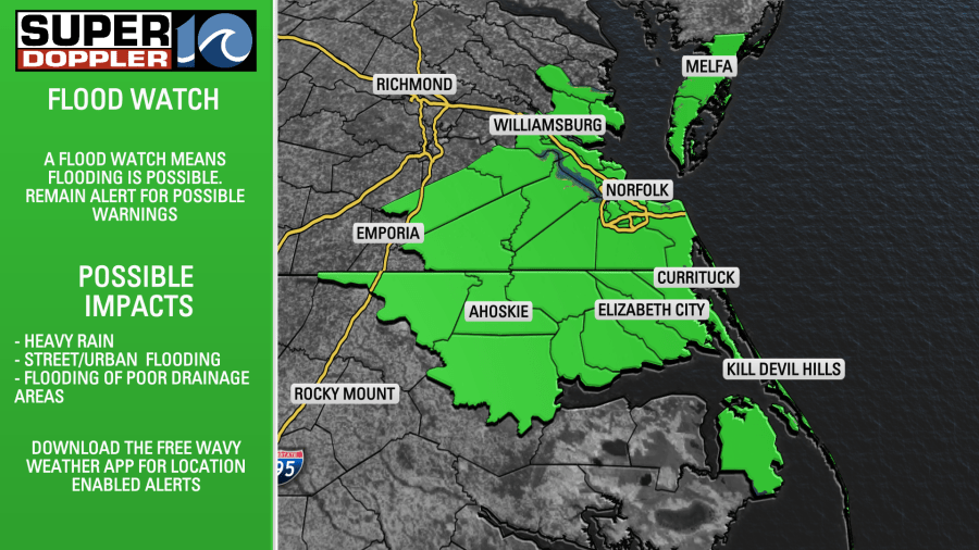 Heavy rain and storms expected Sunday afternoon. Be alert for possible flooding. 