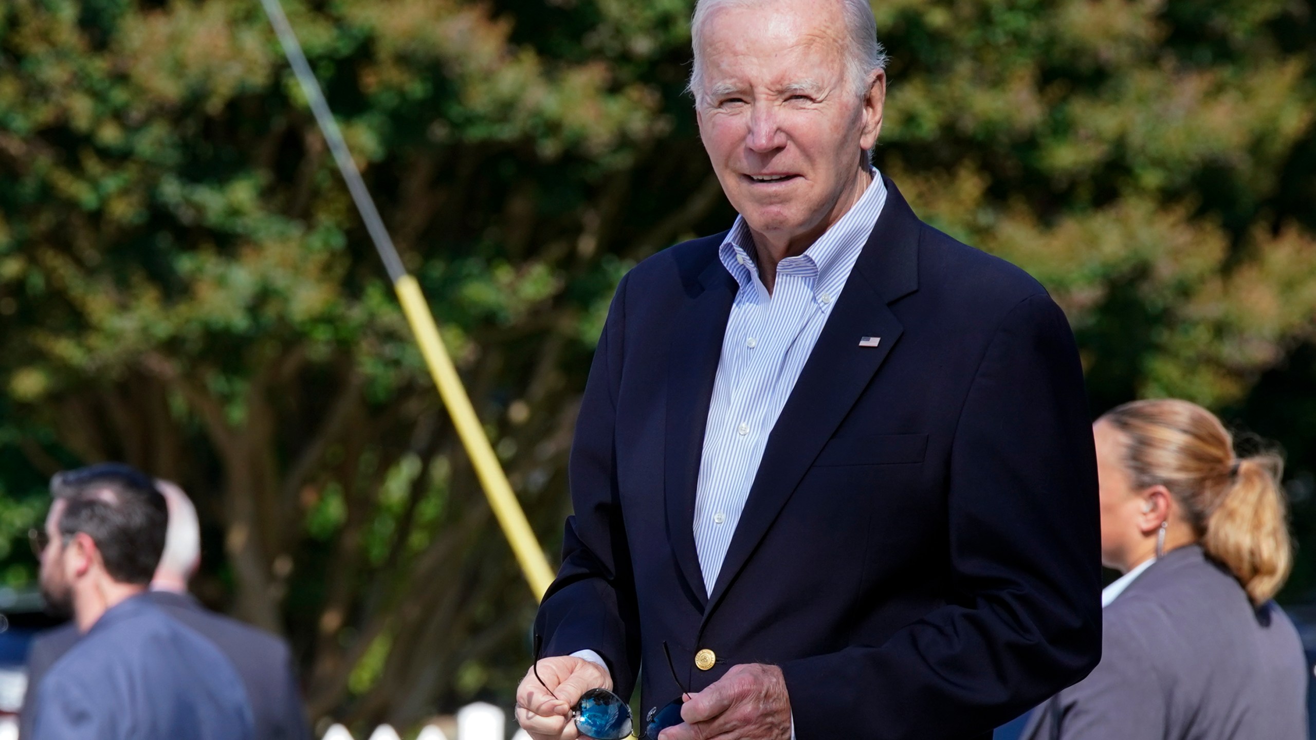 President Joe Biden leaves St. Edmund Roman Catholic Church in Rehoboth Beach, Del., after attending a Mass, Saturday, July 29, 2023. (AP Photo/Manuel Balce Ceneta)