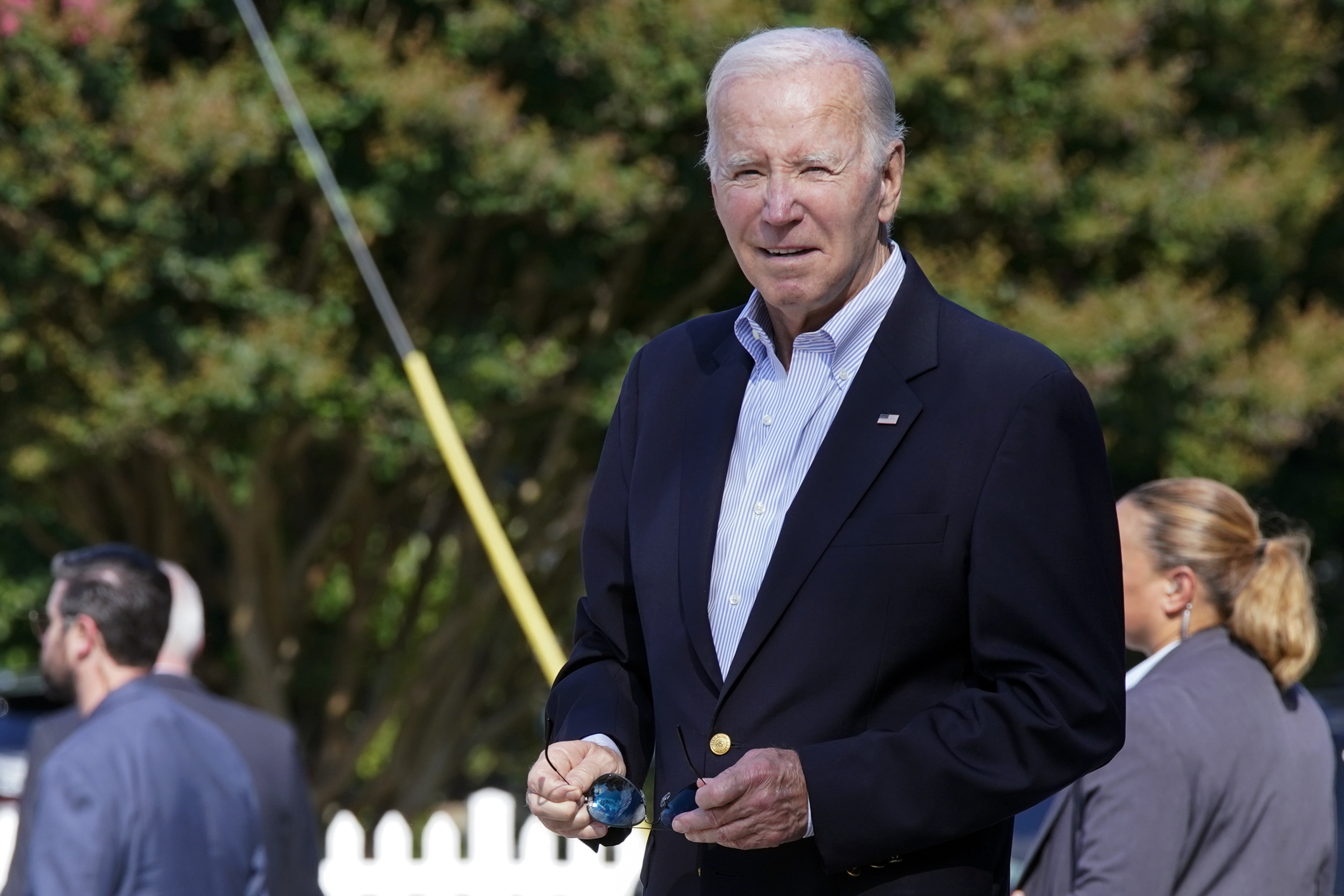 President Joe Biden leaves St. Edmund Roman Catholic Church in Rehoboth Beach, Del., after attending a Mass, Saturday, July 29, 2023. (AP Photo/Manuel Balce Ceneta)