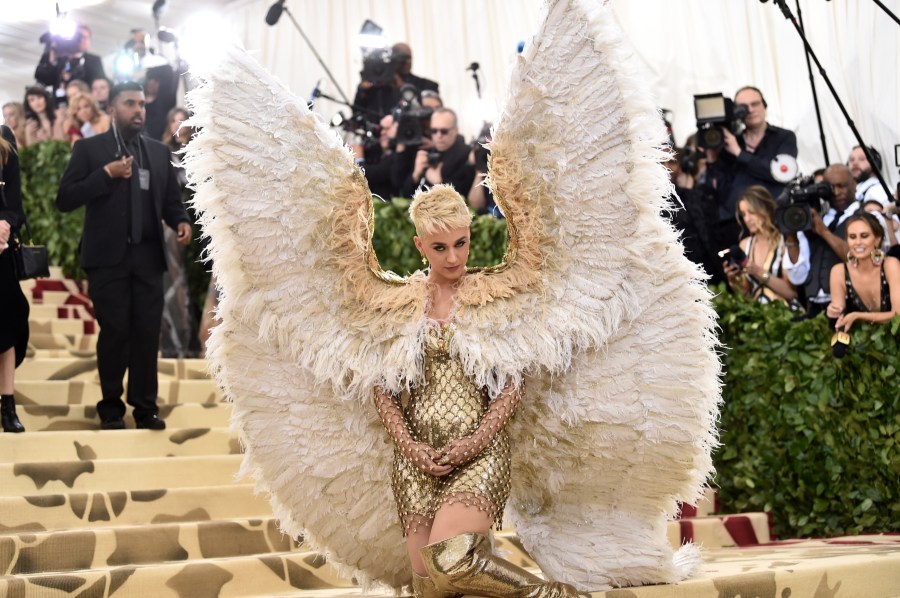 FILE - Katy Perry attends The Metropolitan Museum of Art's Costume Institute benefit gala celebrating the opening of the Heavenly Bodies: Fashion and the Catholic Imagination exhibition on Monday, May 7, 2018, in New York. (Photo by Evan Agostini/Invision/AP, File)