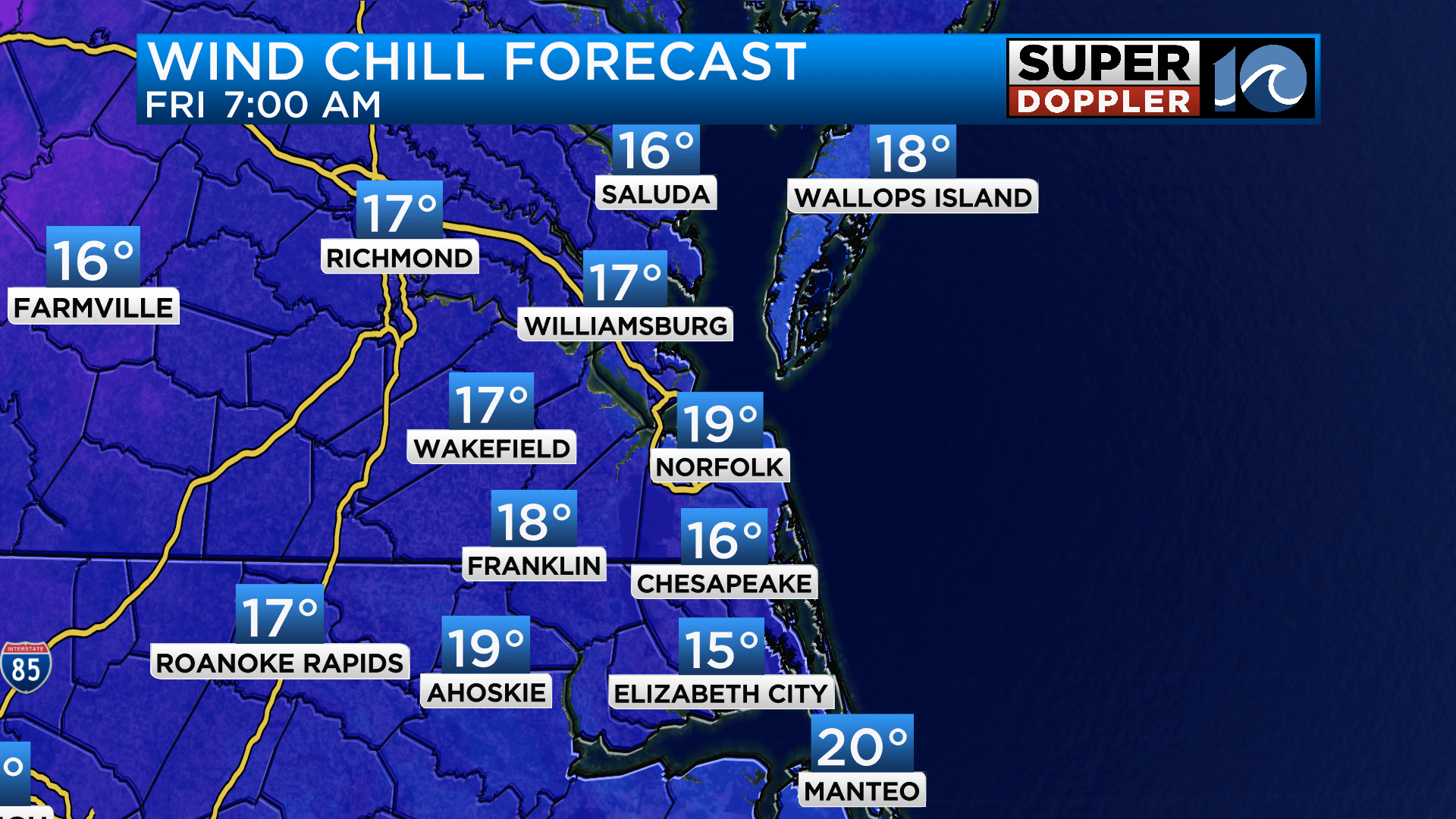 17-20 degree wind chill values Friday morning