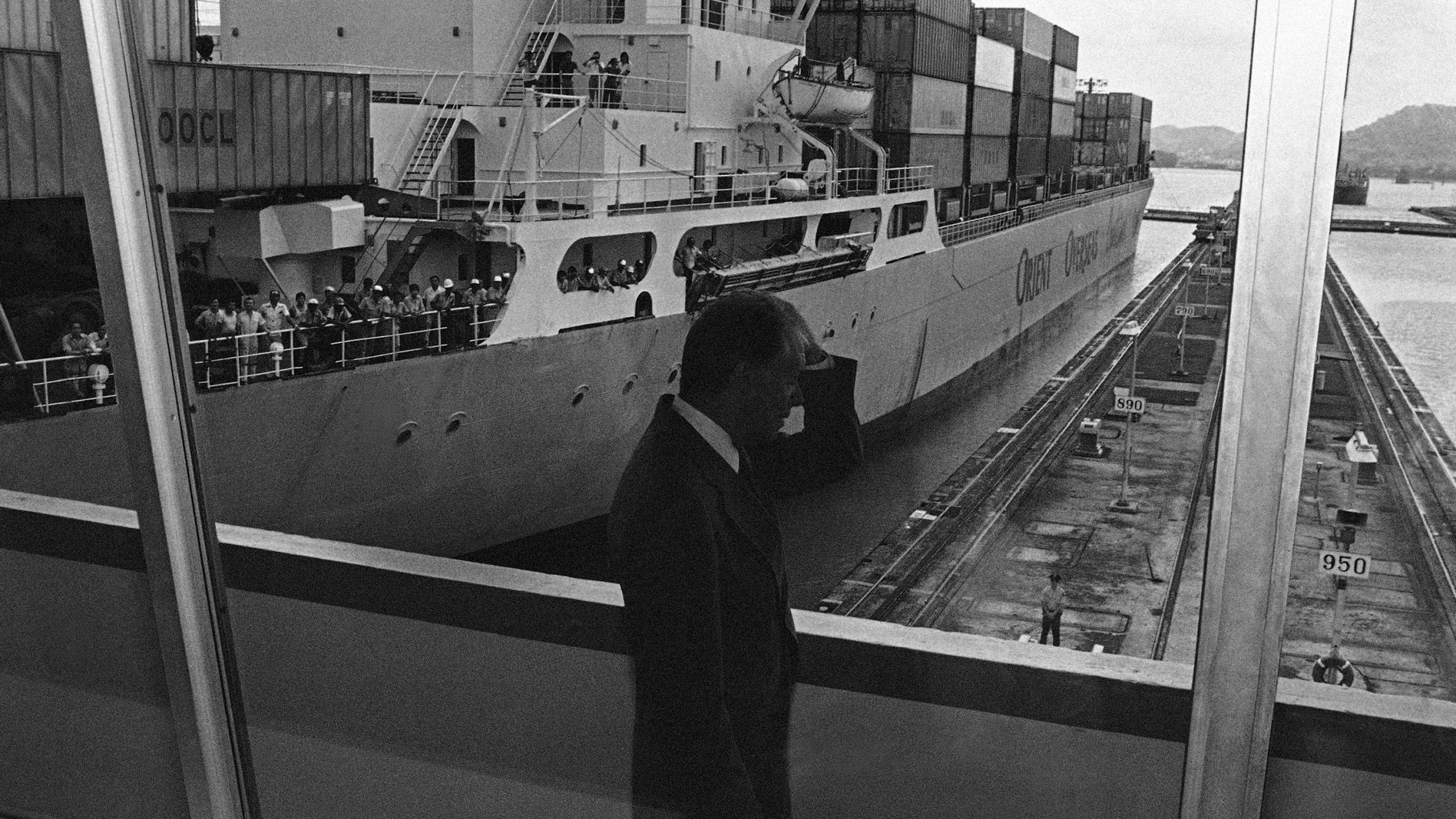 FILE - President Jimmy Carter views the Panama Canal at the Miraflores Locks in Canal Zone on June 17, 1978. On Friday Carter signed the final Panama Canal Treaties giving control of the canal to Panama in 2000. (AP Photo/Tasnadi, File)