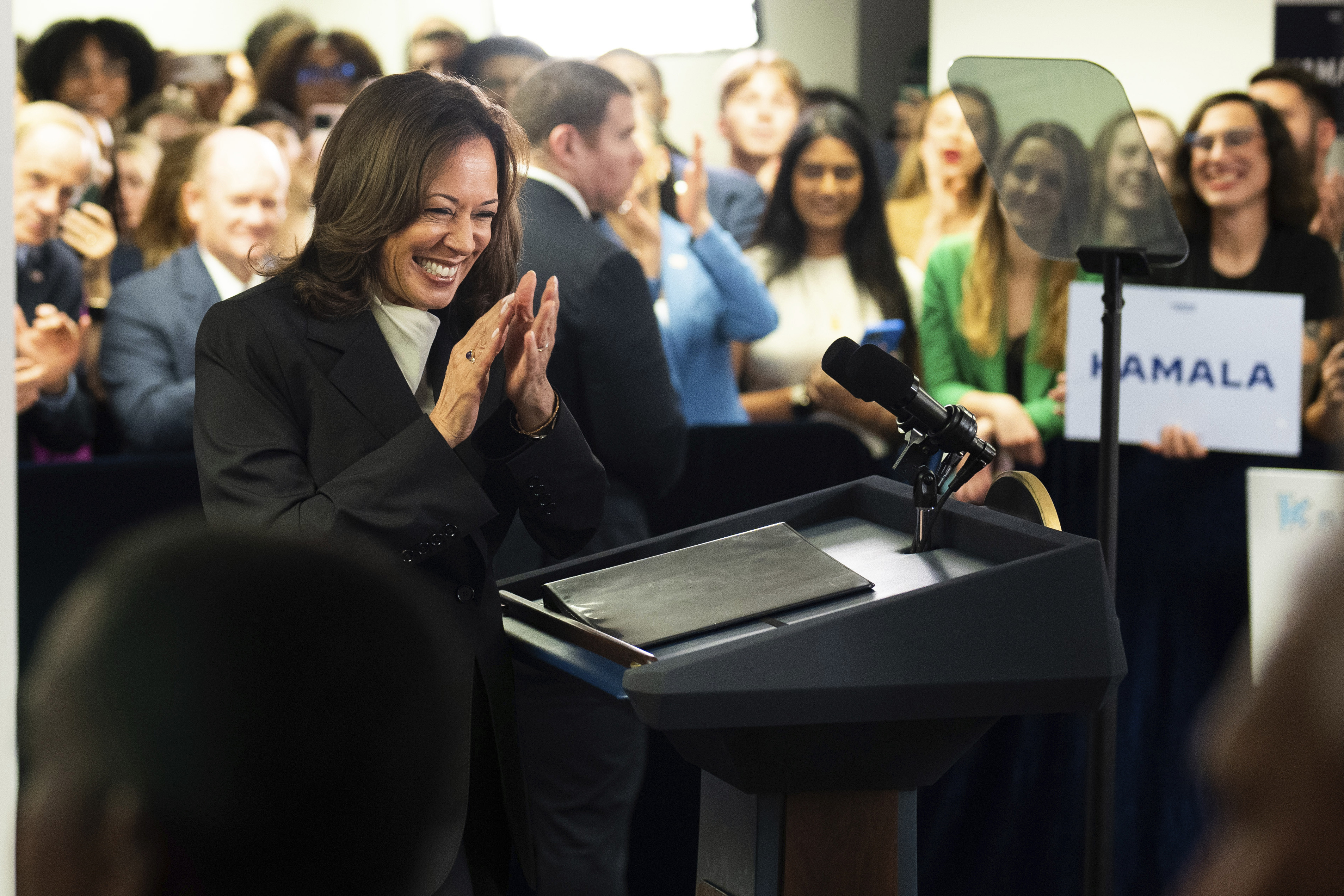 FILE - Vice President Kamala Harris speaks at her campaign headquarters in Wilmington, Del., July 22, 2024. (Erin Schaff/The New York Times via AP, Pool, File)