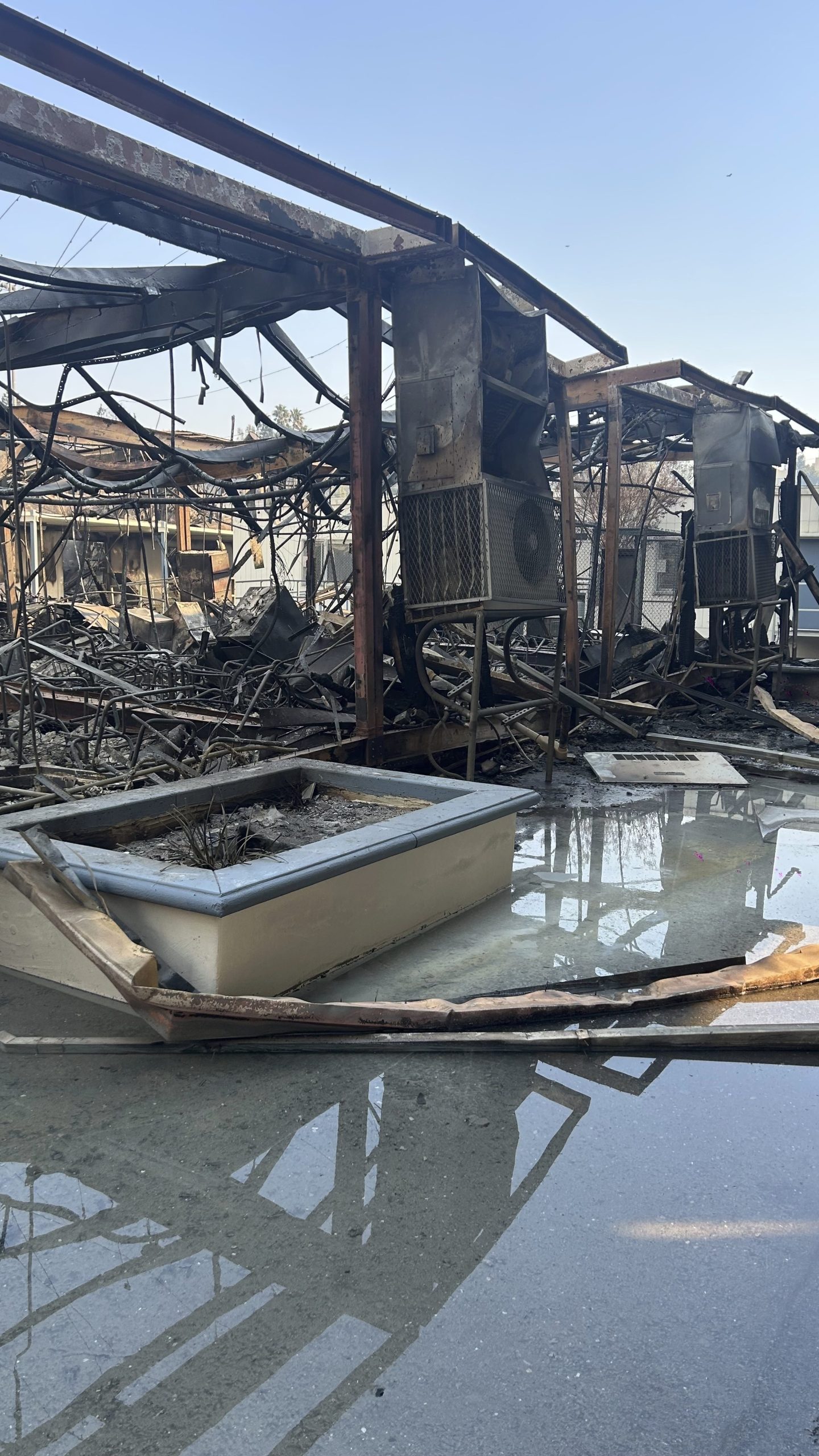 Damage from the Palisades Fire is seen on the Palisades Charter High School campus in the Pacific Palisades neighborhood of Los Angeles, Jan. 9, 2025. (Rafael Negroe via AP)