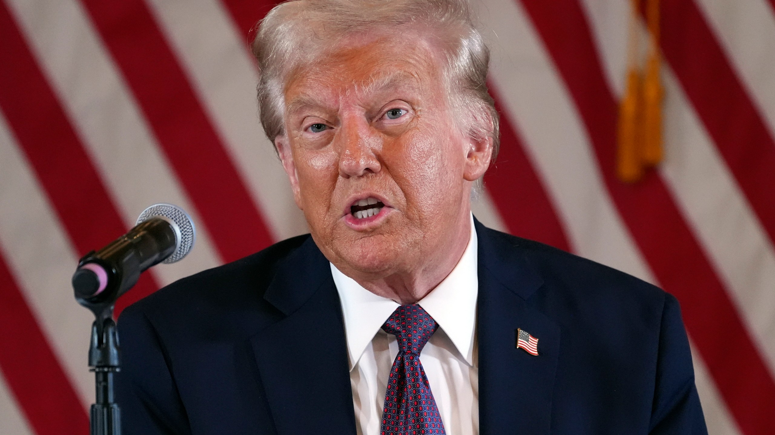 FILE - President-elect Donald Trump speaks at a meeting with Republican governors at Mar-a-Lago, on Jan. 9, 2025, in Palm Beach, Florida. (AP Photo/Evan Vucci, File)