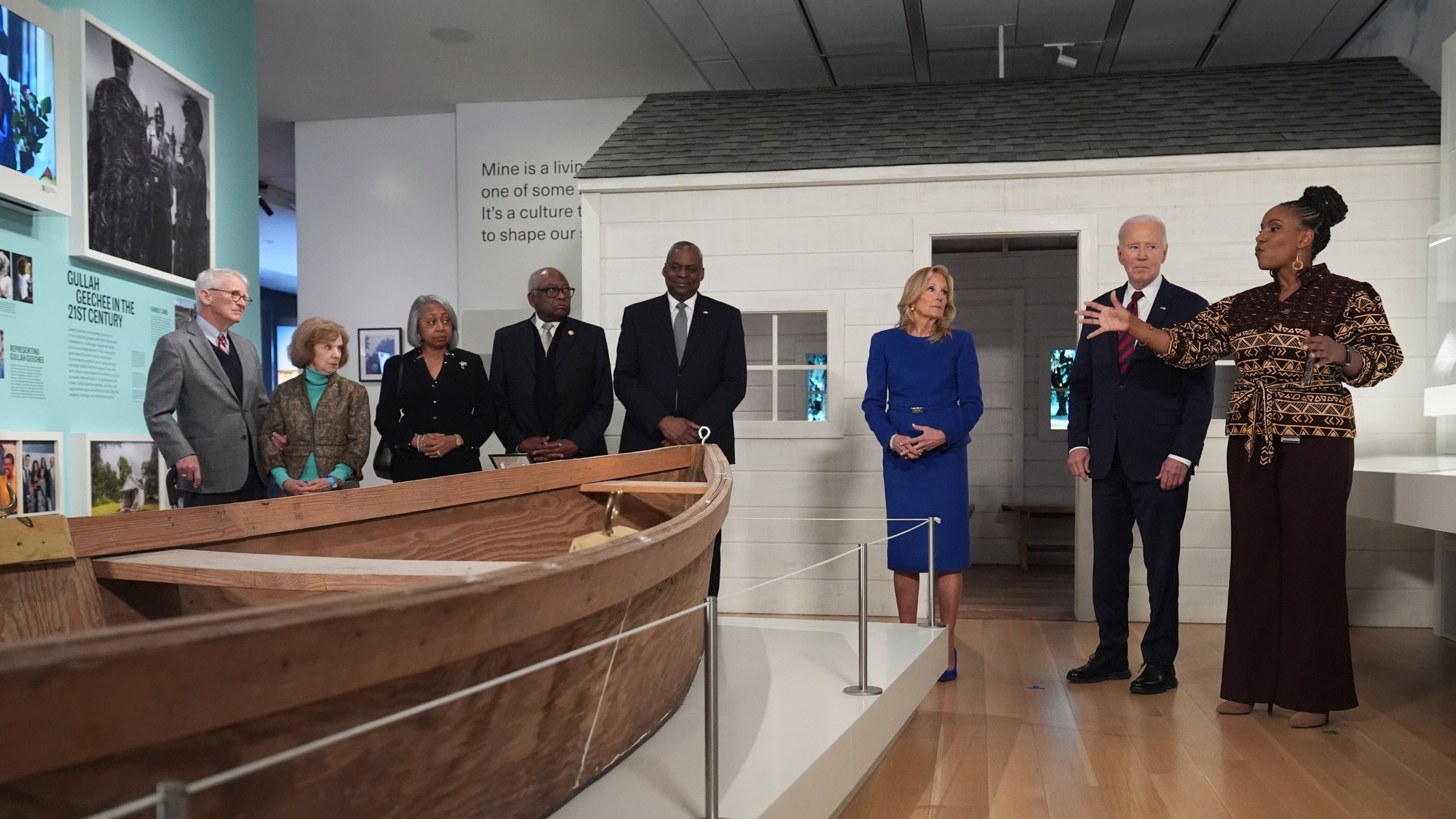 President Joe Biden and first lady Jill Biden tour the International African American Museum in Charleston, S.C., Sunday, Jan. 19, 2025, with Dr. Tanya Matthews, President & CEO, International African American Museum and others. (AP Photo/Stephanie Scarbrough)