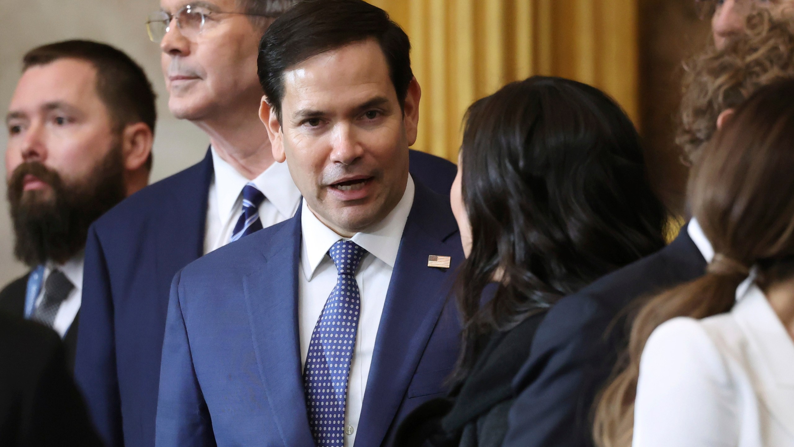 Sen. Marco Rubio, R-Fla., a nominee for Secretary of State, attends the 60th Presidential Inauguration in the Rotunda of the U.S. Capitol in Washington, Monday, Jan. 20, 2025. (Kevin Lamarque/Pool Photo via AP)