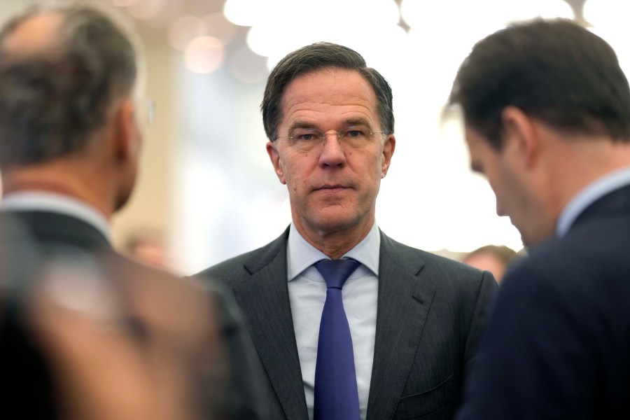 NATO Secretary General Mark Rutte arrives at the Annual Meeting of World Economic Forum in Davos, Switzerland, Thursday, Jan. 23, 2025. (AP Photo/Markus Schreiber)