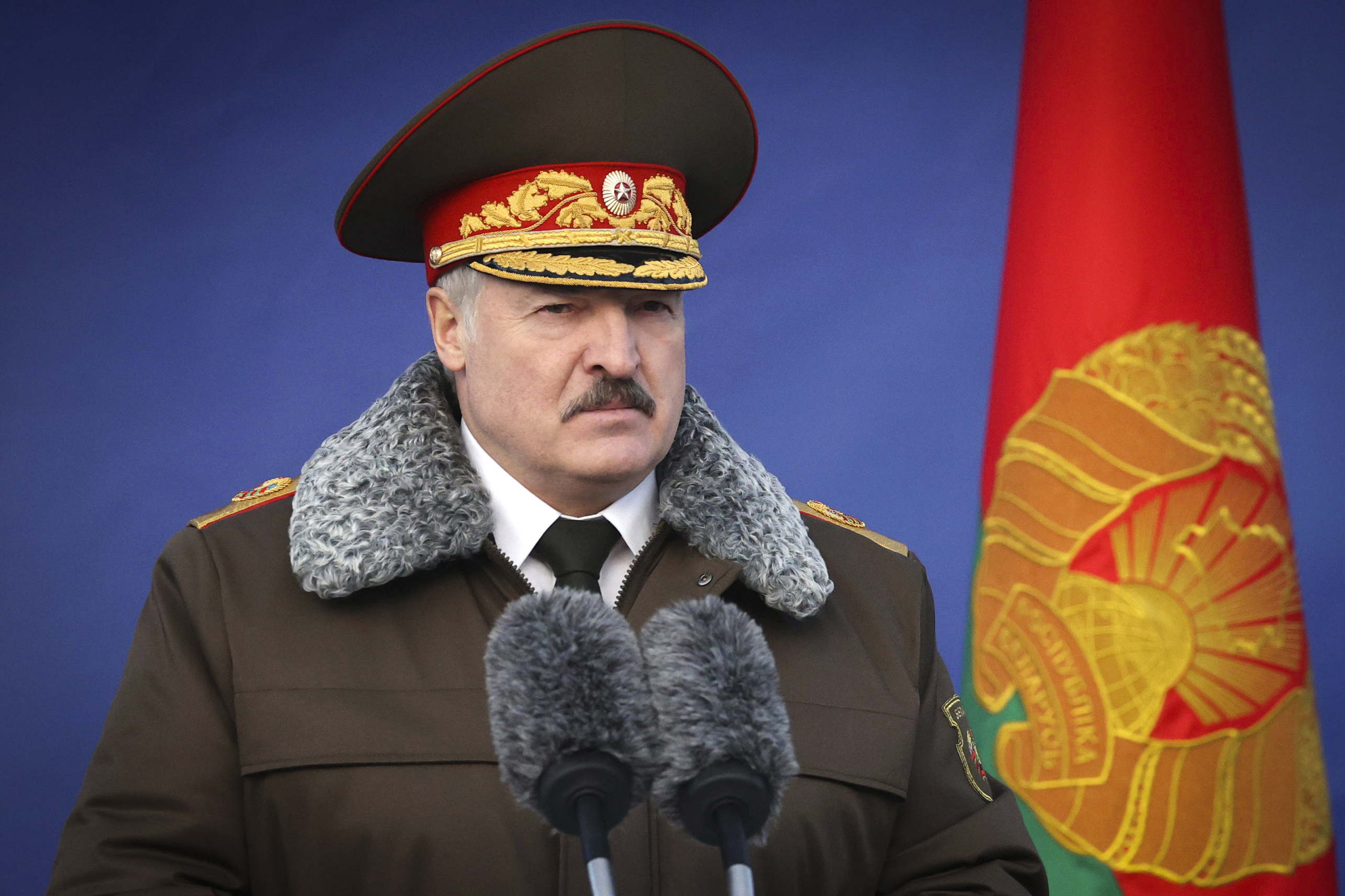 FILE - President Alexander Lukashenko of Belarus delivers a speech at the Belarusian Interior Ministry special forces base in Minsk, Belarus, on Dec. 30, 2020. (Maxim Guchek/BelTA Pool Photo via AP, File)