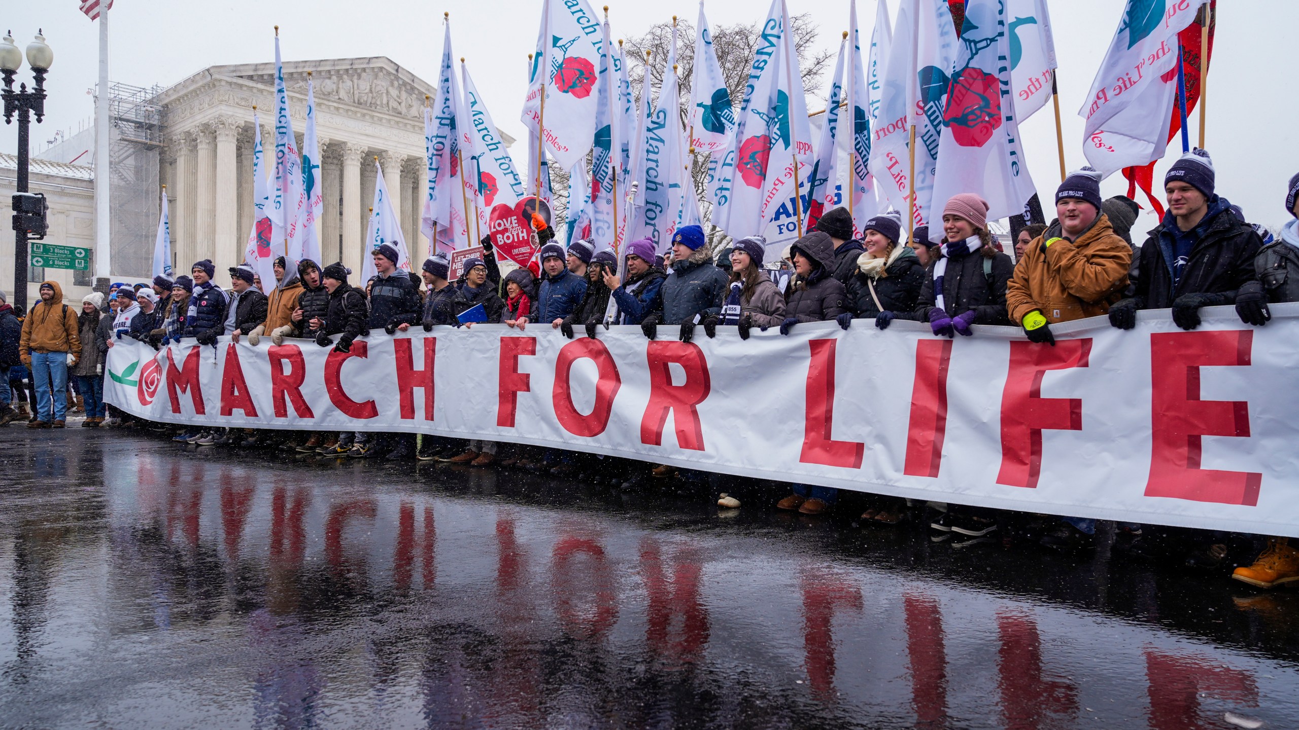 FILE - People participating in the March for Life walk past the Supreme Court, Jan. 19, 2024, in Washington. (AP Photo/Jacquelyn Martin, File)