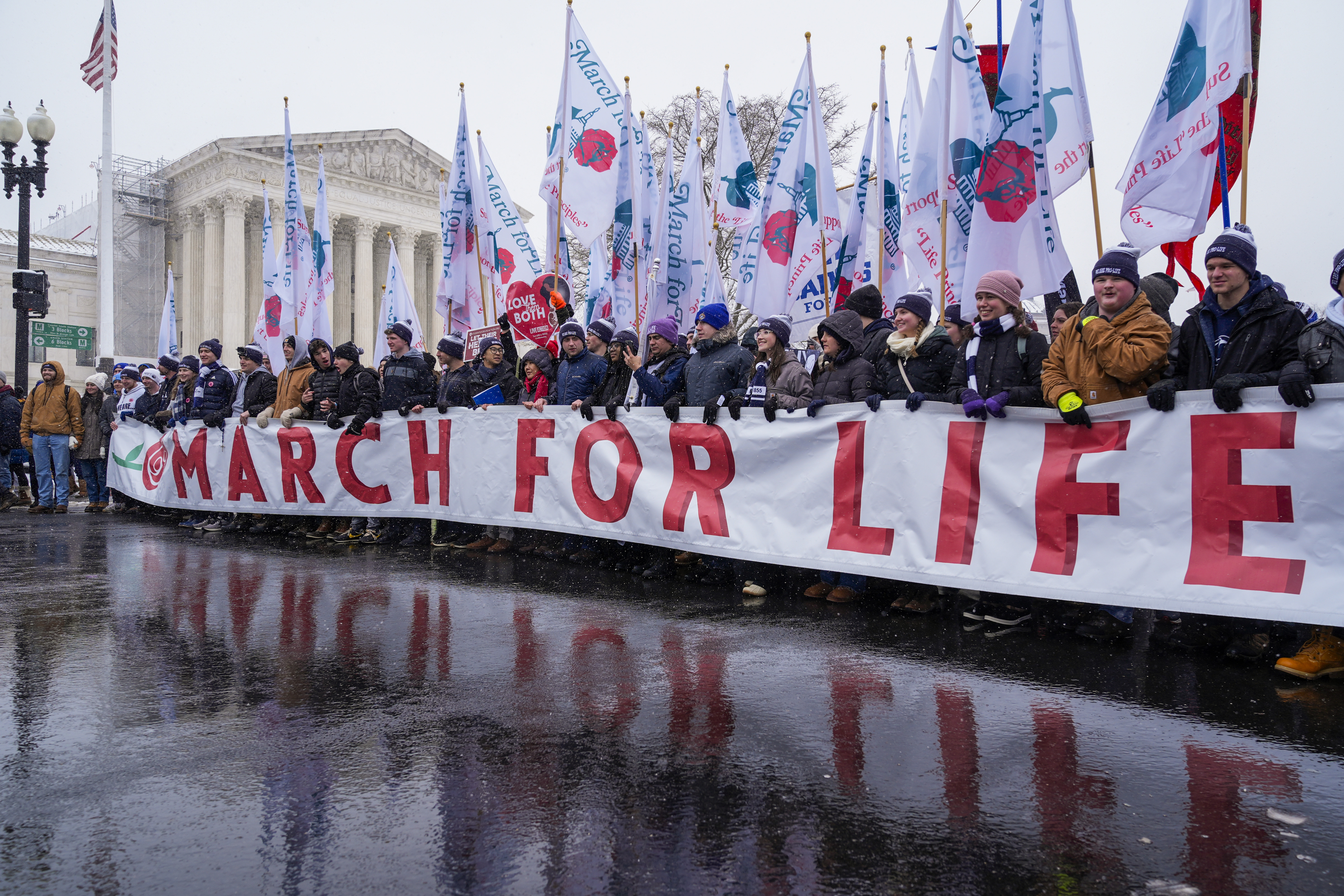 FILE - People participating in the March for Life walk past the Supreme Court, Jan. 19, 2024, in Washington. (AP Photo/Jacquelyn Martin, File)