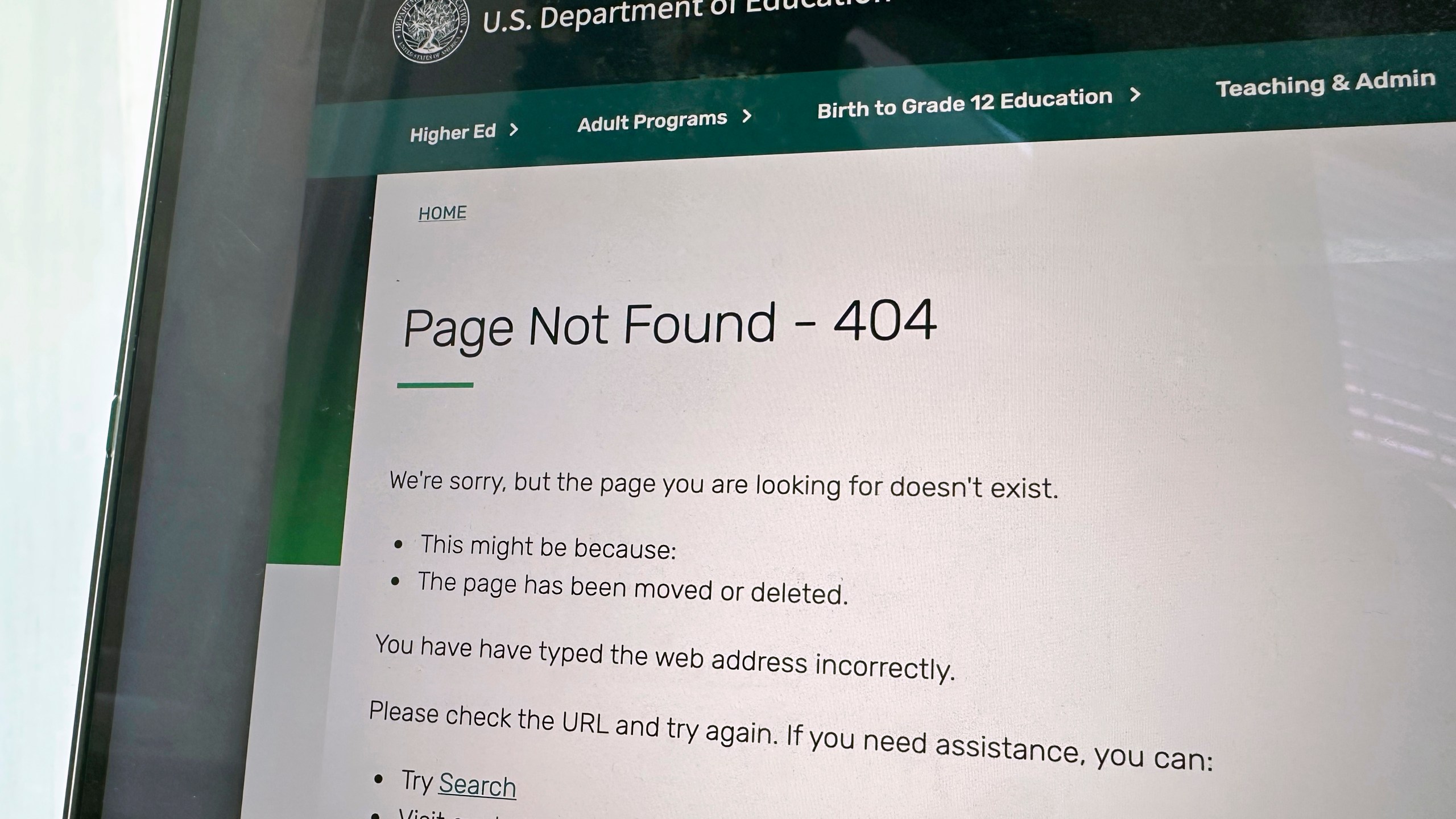 This U.S. Department of Education website page is seen on Jan. 24, 2025 in Washington. (AP Photo/Alex Brandon, File)