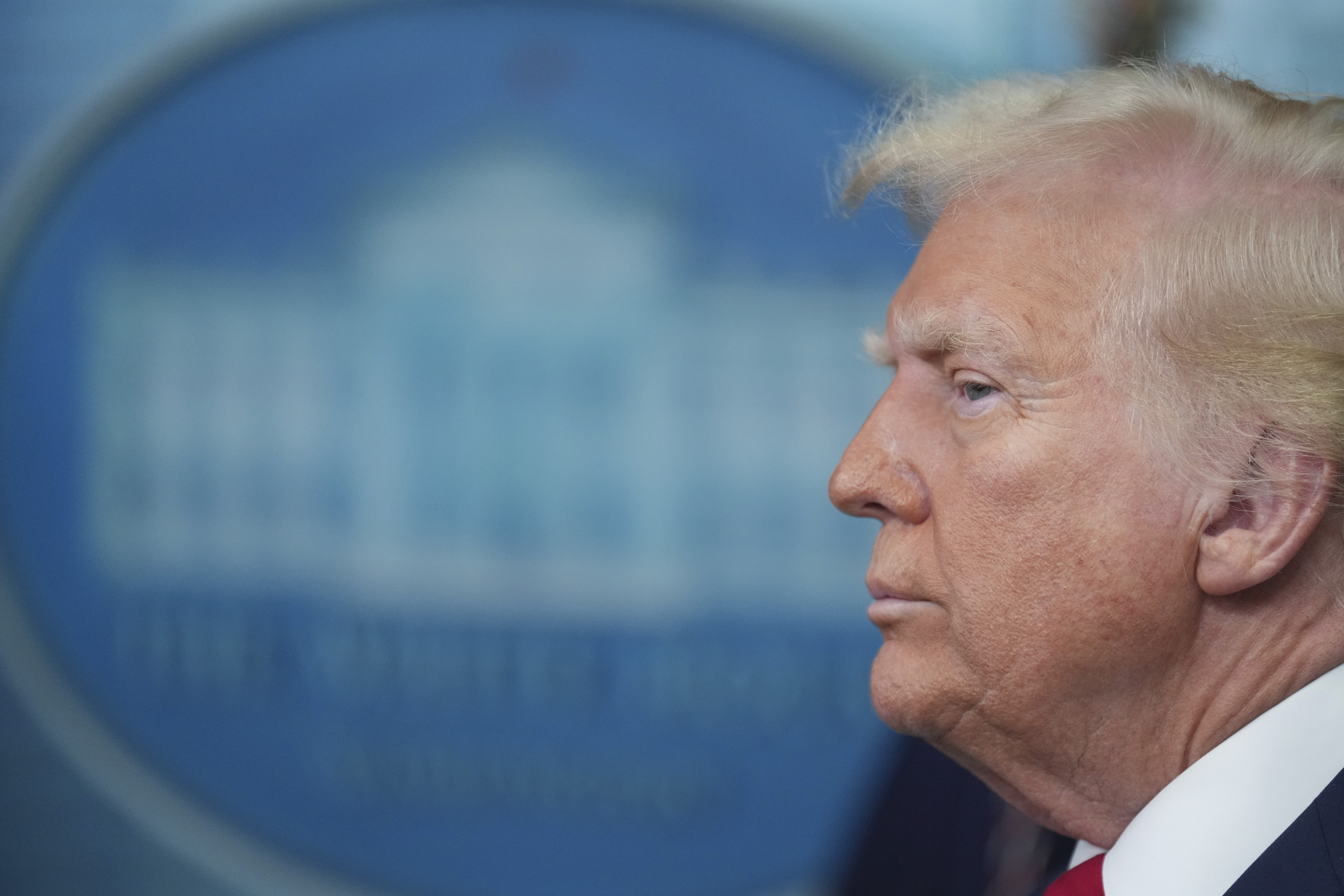 President Donald Trump in the James Brady Press Briefing Room at the White House, Thursday, Jan. 30, 2025, in Washington. (AP Photo/Jacquelyn Martin)