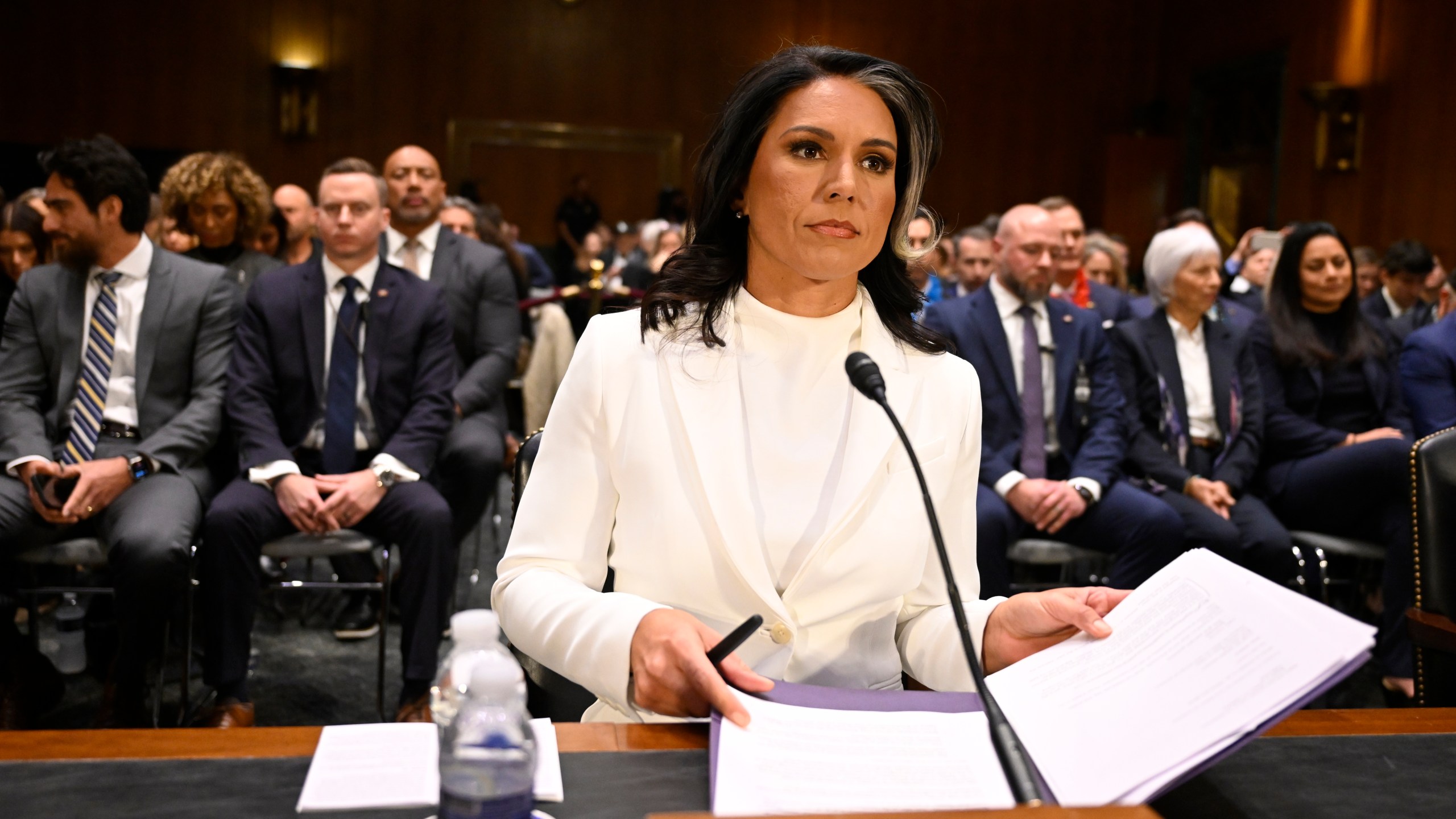 Tulsi Gabbard, President Donald Trump's choice to be the Director of National Intelligence, arrives to appear before the Senate Intelligence Committee for her confirmation hearing on Capitol Hill Thursday, Jan. 30, 2025, in Washington. (AP Photo/John McDonnell)