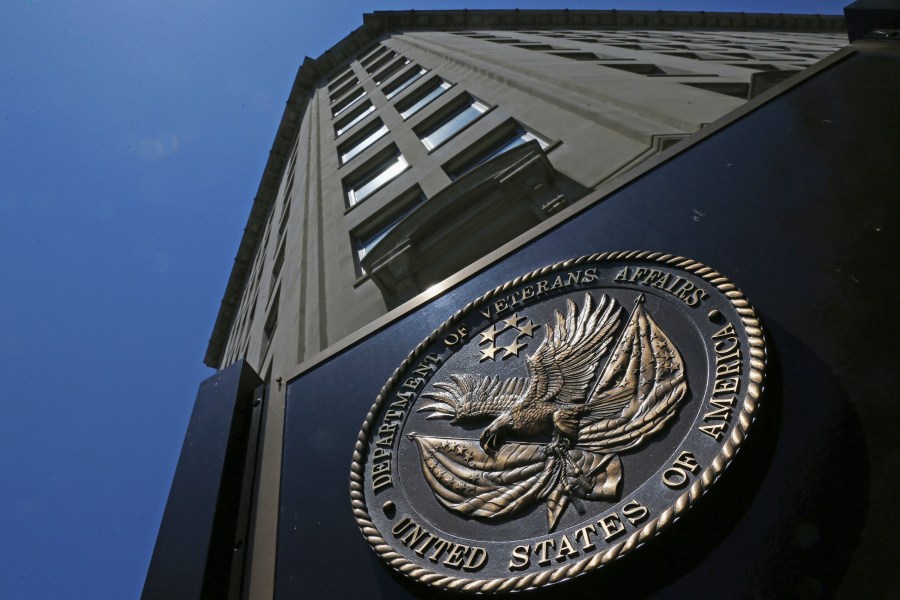 FILE - The seal is seen at the Department of Veterans Affairs building in Washington, June 21, 2013. (AP Photo/Charles Dharapak, File)