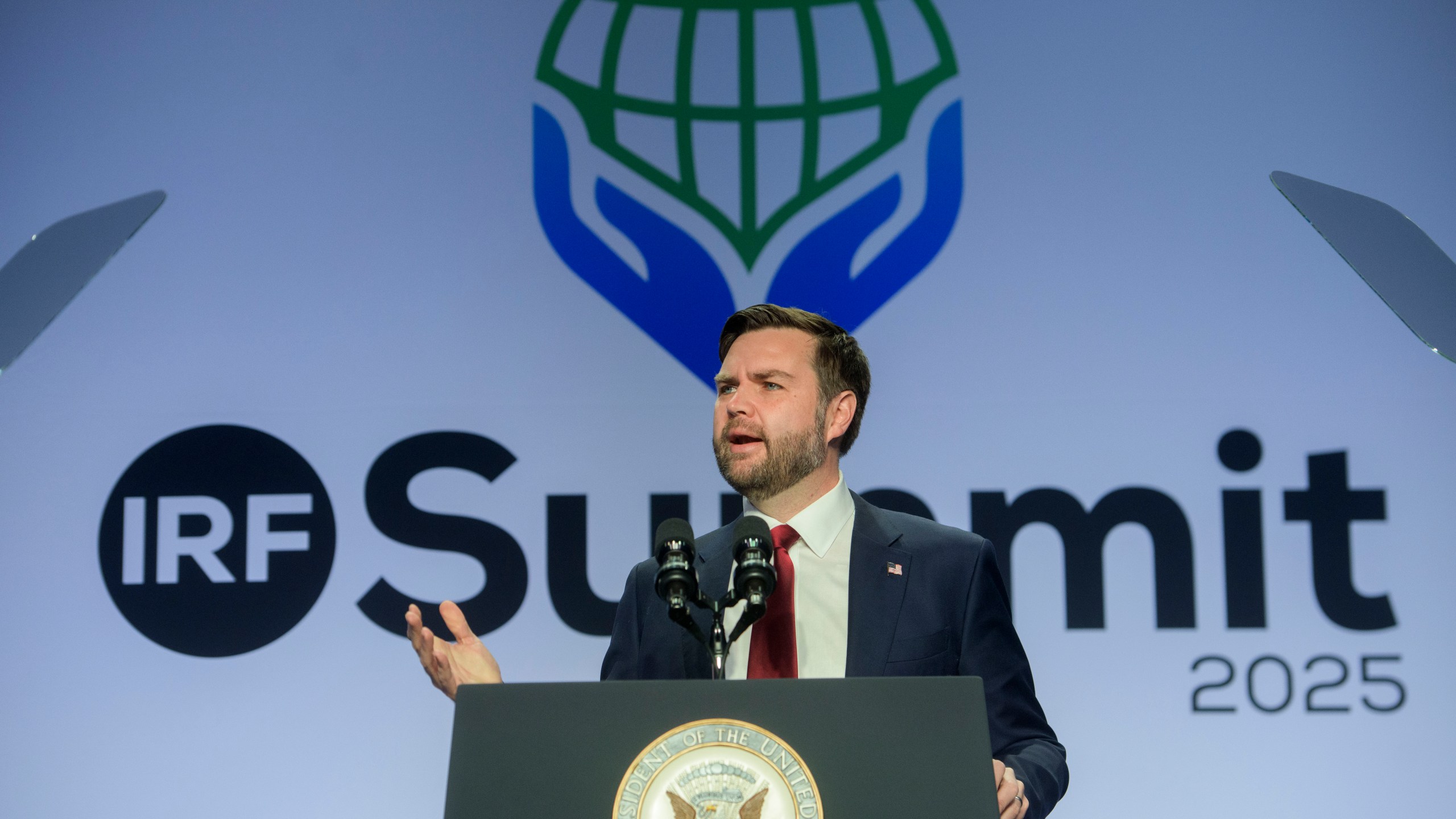 Vice President JD Vance speaks at the International Religious Freedom Summit at the Washington Hilton, Wednesday, Feb. 5, 2025, in Washington. (AP Photo/Rod Lamkey, Jr.)