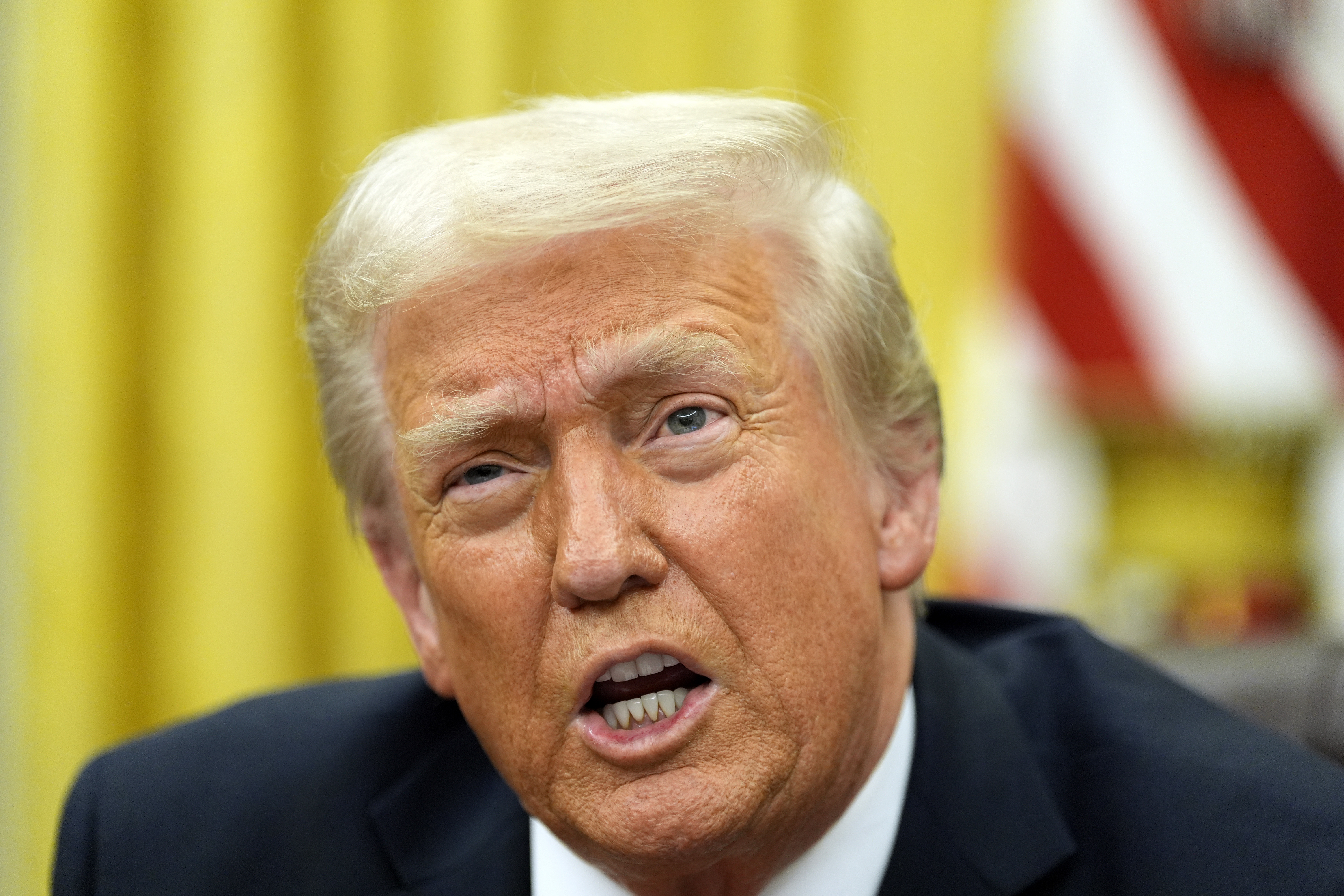 President Donald Trump speaks with reporters as he signs executive orders in the Oval Office at the White House, Monday, Feb. 10, 2025, in Washington. (Photo/Alex Brandon)