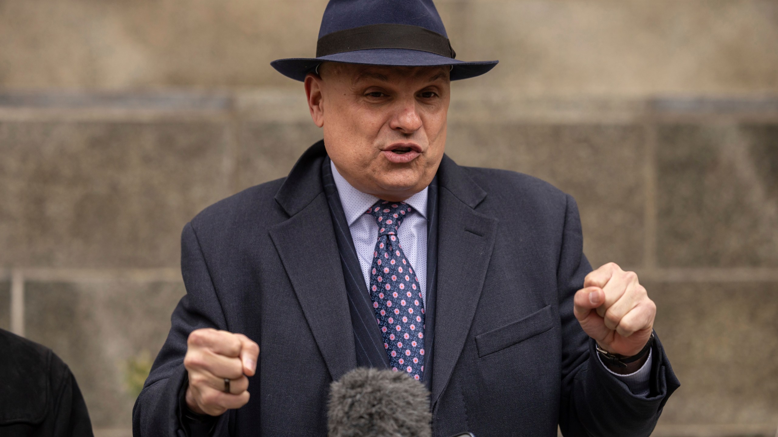 Arthur Aidala, attorney for Steve Bannon, speaks to the members of media outside court in New York, Tuesday, Feb. 11, 2025. (AP Photo/Yuki Iwamura)