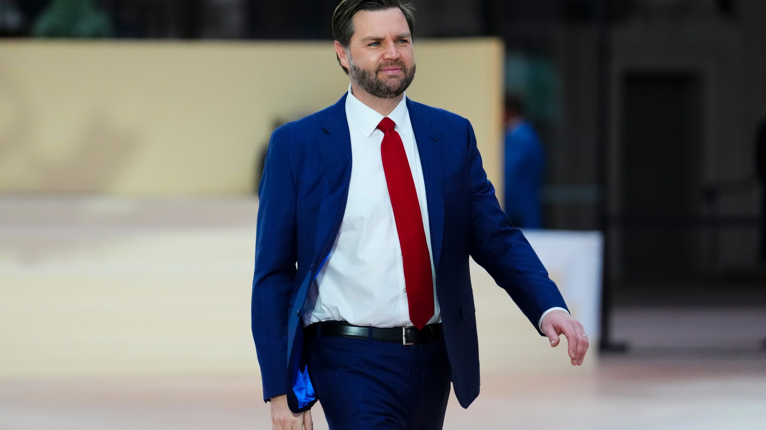 United States Vice-President JD Vance arrives to the Artificial Intelligence Action Summit at the Grand Palais in Paris, France, Tuesday, Feb. 11, 2025. (Sean Kilpatrick/The Canadian Press via AP)