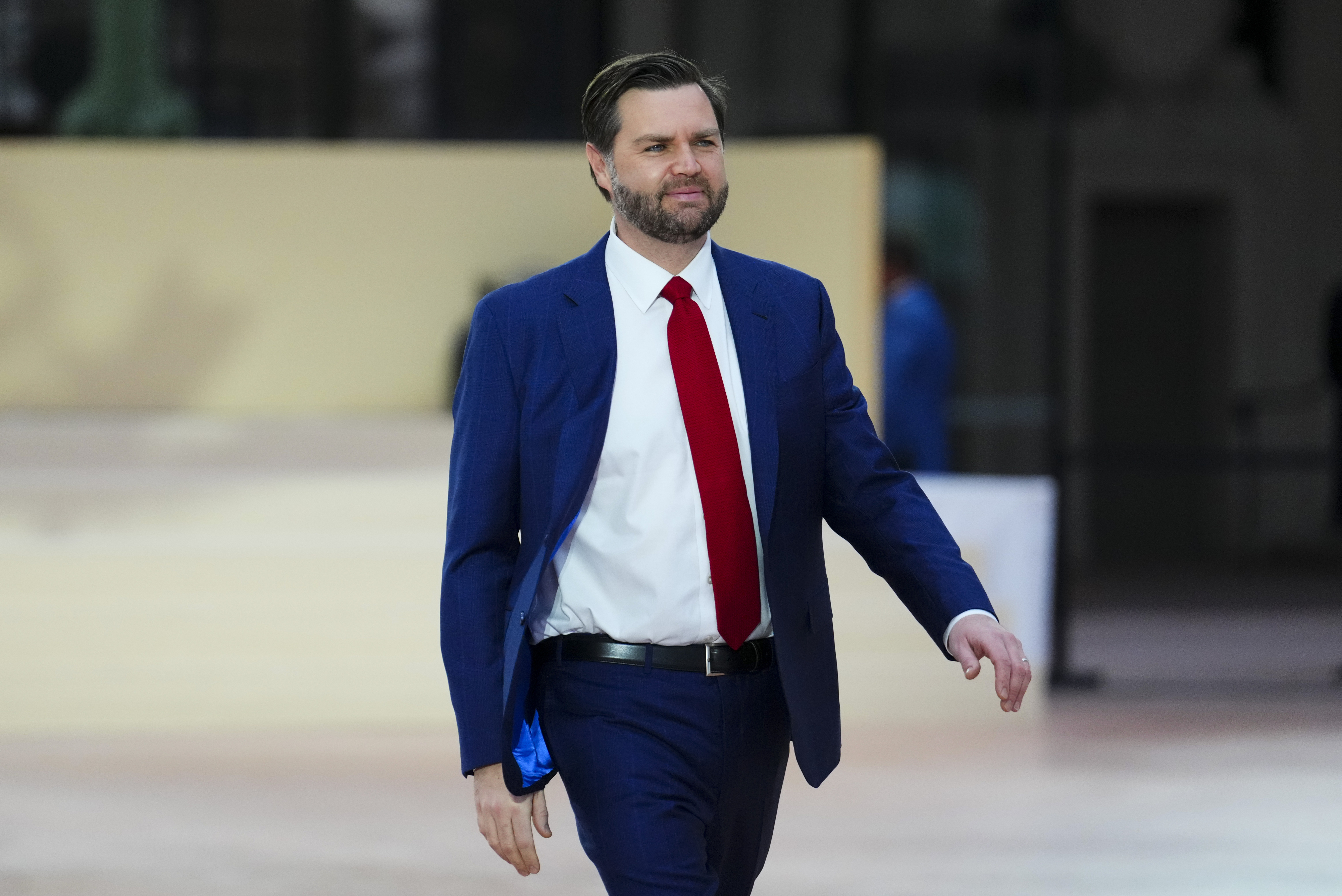 United States Vice-President JD Vance arrives to the Artificial Intelligence Action Summit at the Grand Palais in Paris, France, Tuesday, Feb. 11, 2025. (Sean Kilpatrick/The Canadian Press via AP)