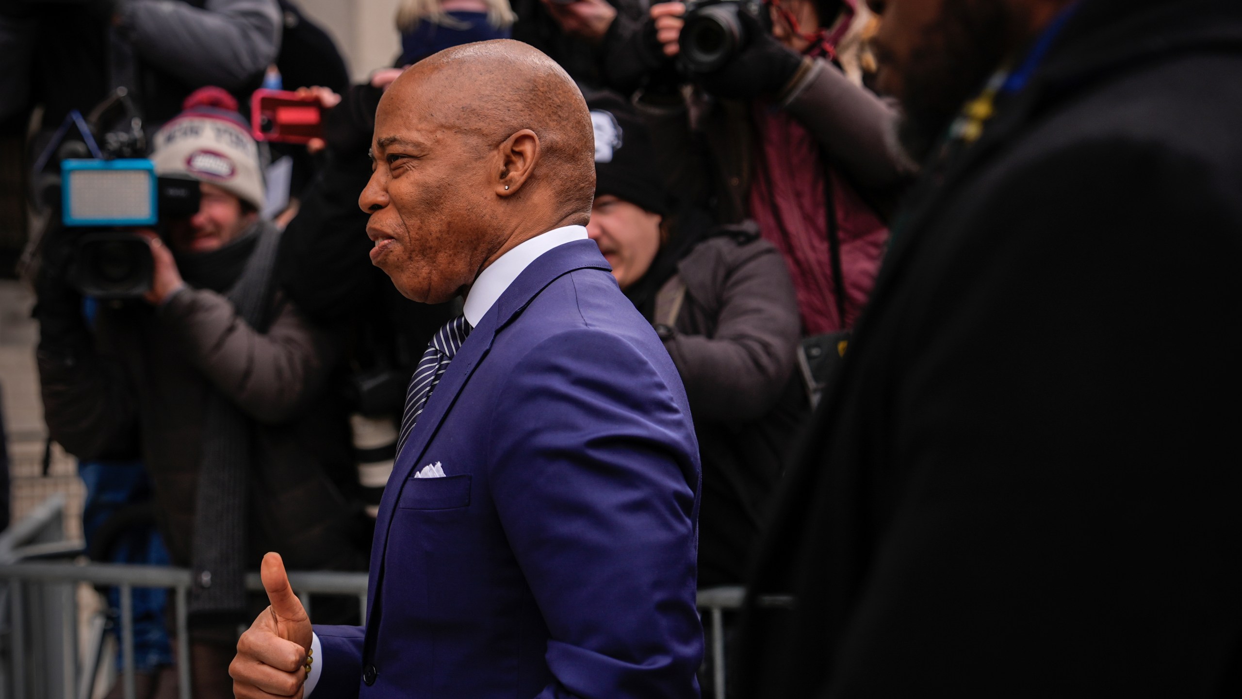 New York City Mayor Eric Adams arrives to court, Wednesday, Feb. 19, 2025, in New York. (AP Photo/Julia Demaree Nikhinson)