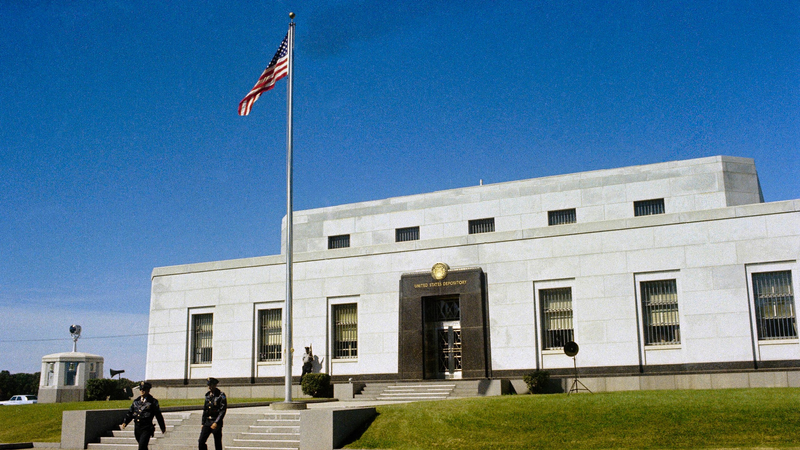 FILE - The United States Depository for gold reserves stands in Fort Knox, Kentucky, in 1974. (AP Photo, File)