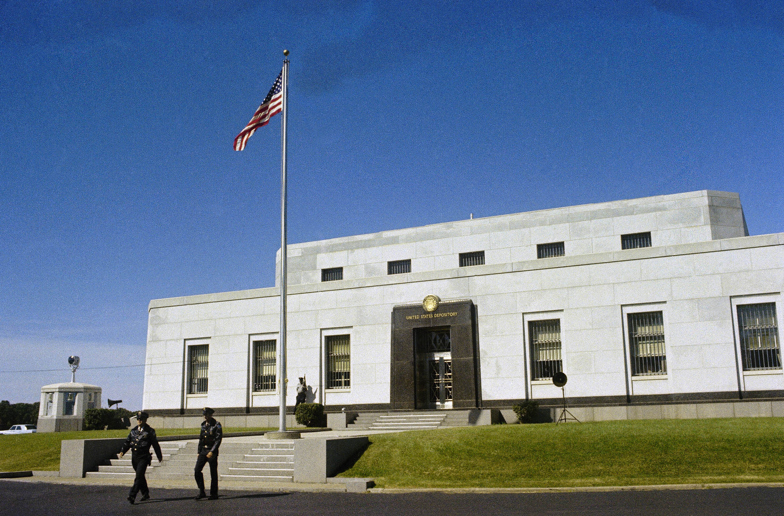 FILE - The United States Depository for gold reserves stands in Fort Knox, Kentucky, in 1974. (AP Photo, File)