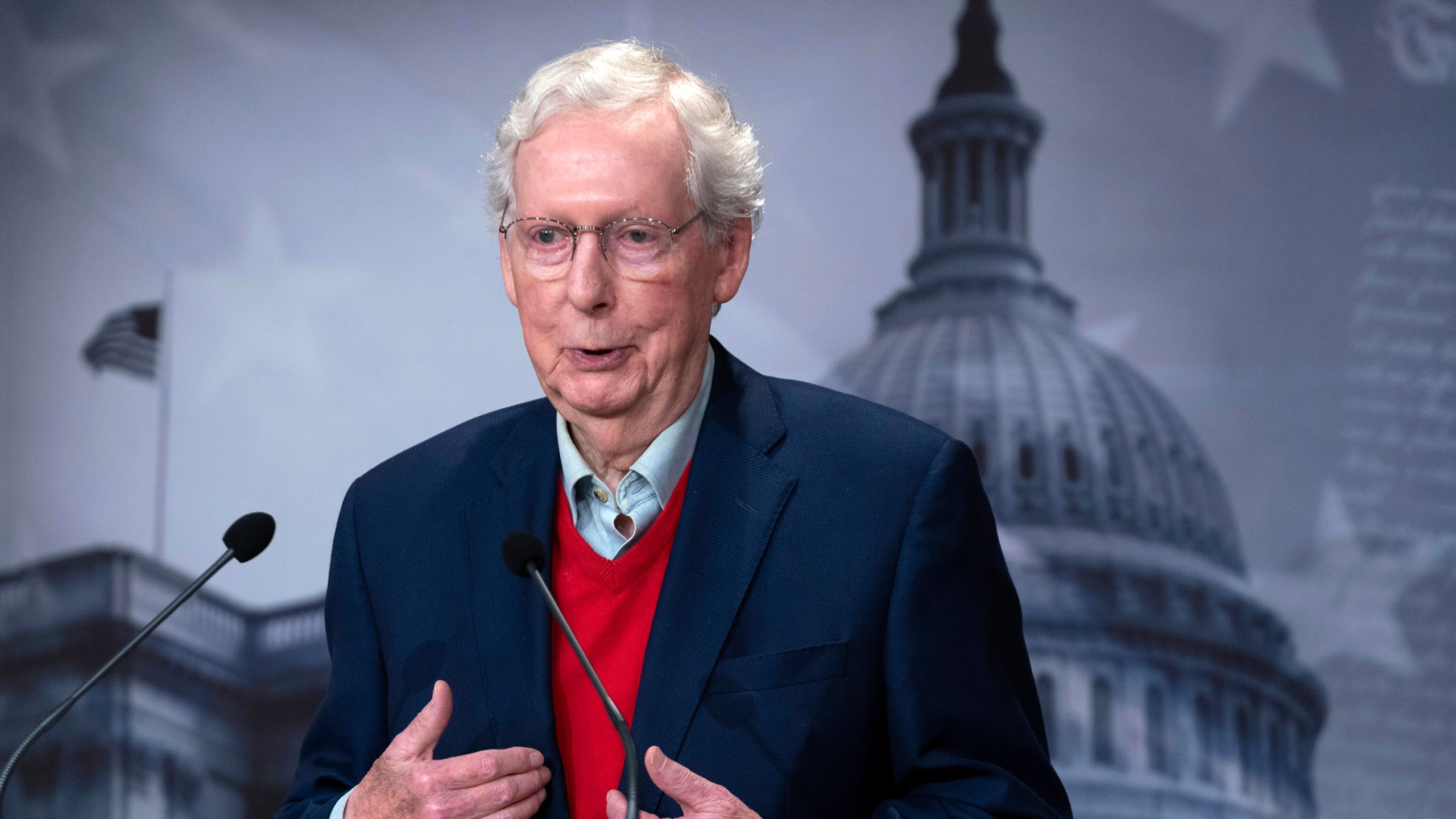 FILE - Senate Minority Leader Mitch McConnell R-Ky. speaks during a news conference at the Capitol in Washington, Nov. 6, 2024. (AP Photo/Jose Luis Magana, File)