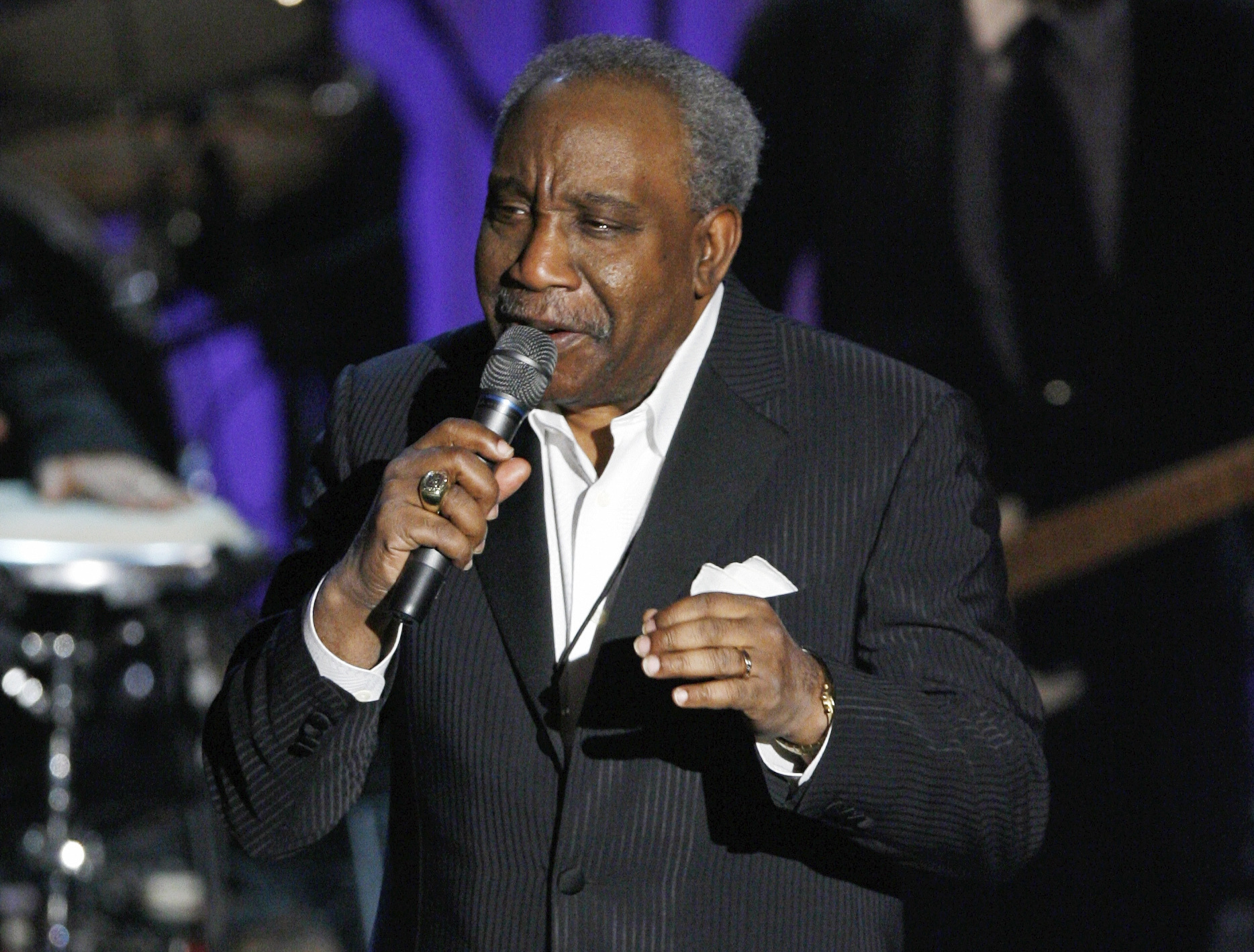 FILE - Jerry Butler performs "Only the Strong Will Survive" at the Rock and Roll Hall of Fame Induction Ceremony in New York on March 10, 2008. (AP Photo/Jason DeCrow, File)