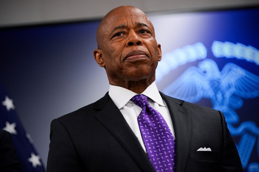 New York City Mayor Eric Adams attends an event at the NYPD's 40th precinct, Thursday, Feb. 20, 2025, in the Bronx borough of New York. (AP Photo/Julia Demaree Nikhinson)