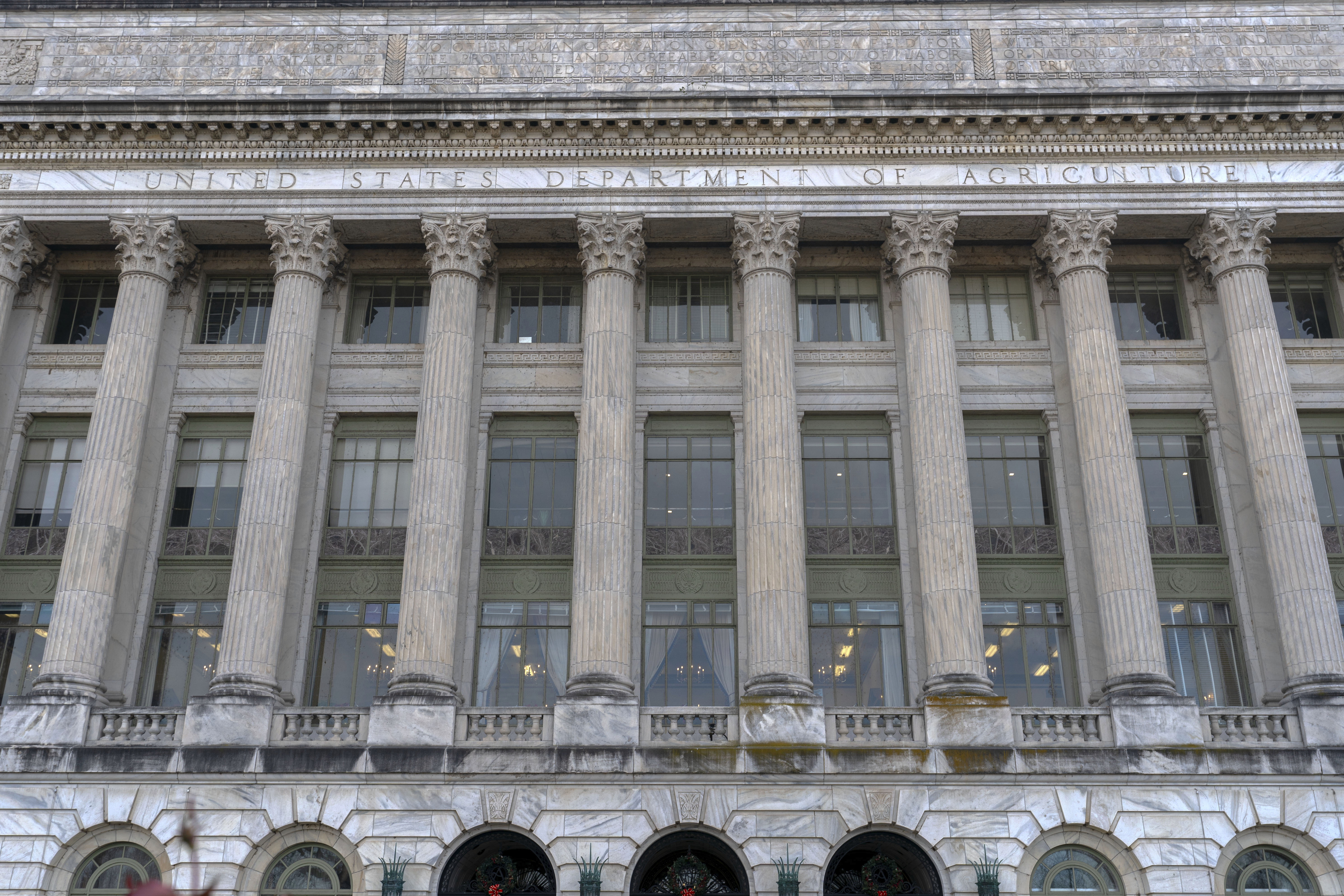 FILE - The U.S. Department of Agriculture building is seen in Washington, Saturday, Dec. 7, 2024. (AP Photo/Jose Luis Magana, File)