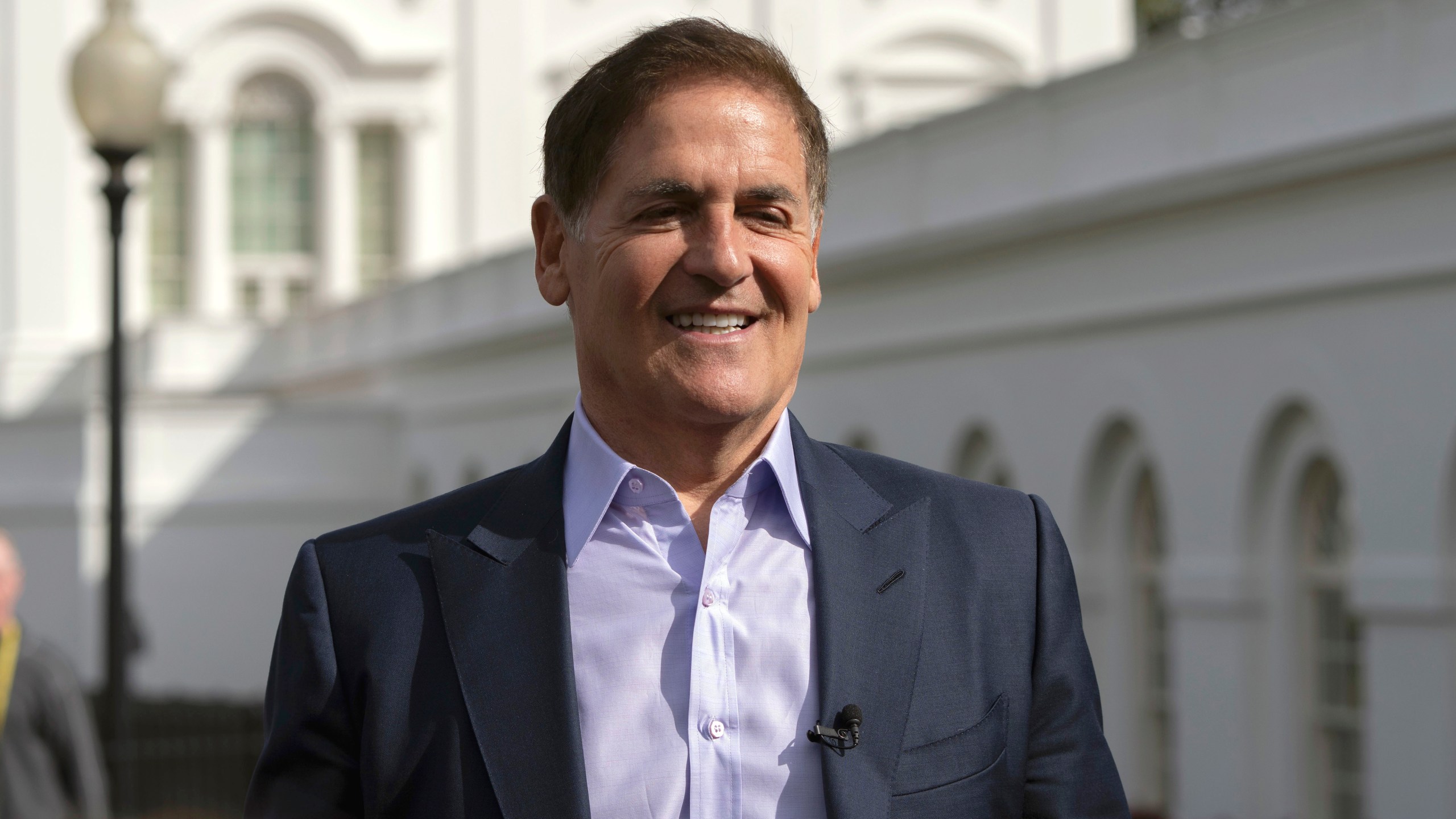 FILE - Businessman Mark Cuban speaks after attending meetings at the White House, March 4, 2024, in Washington. (AP Photo/Mark Schiefelbein, File)