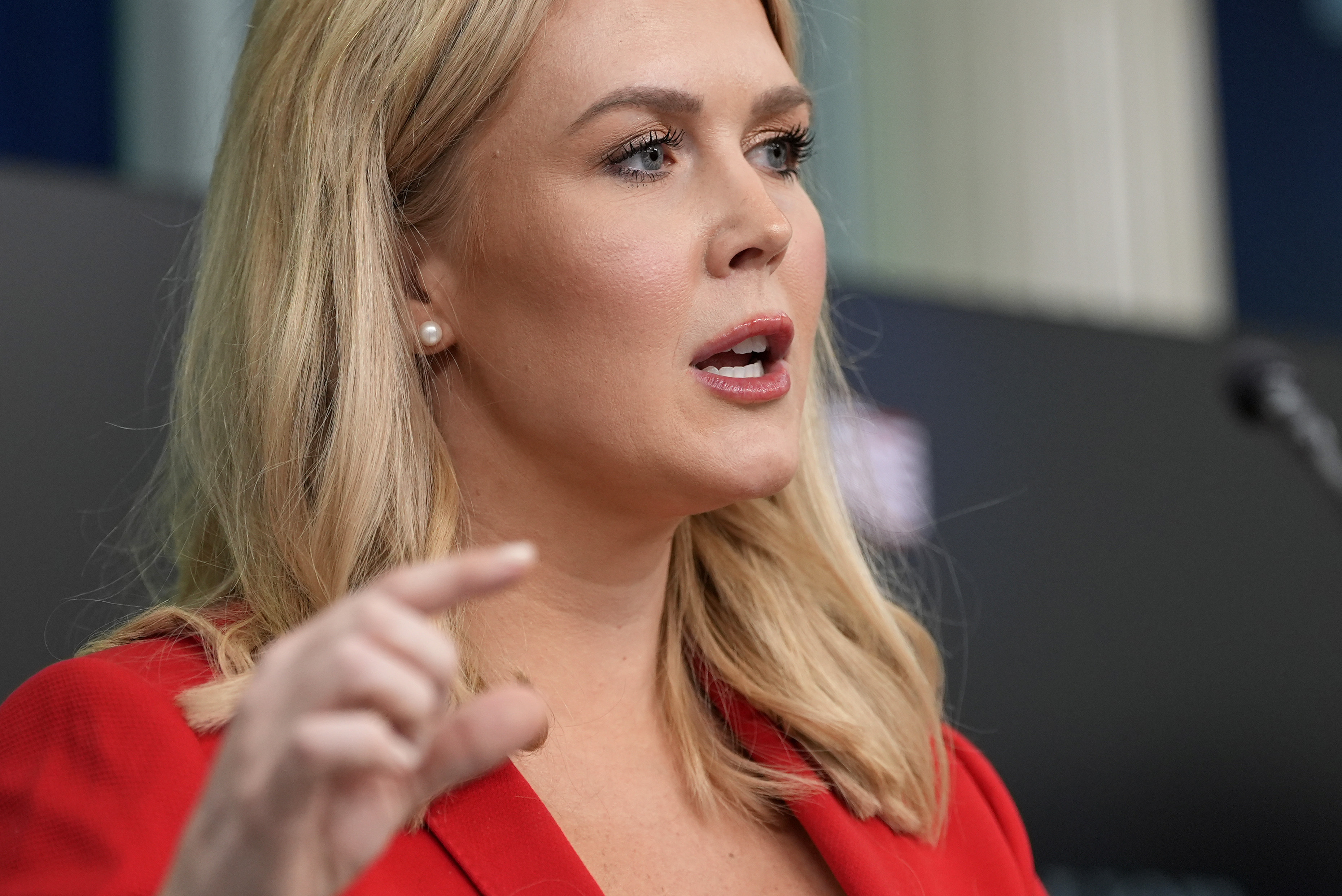 White House press secretary Karoline Leavitt speaks with reporters in the James Brady Press Briefing Room at the White House, Tuesday, Feb. 25, 2025, in Washington. (AP Photo/Alex Brandon)