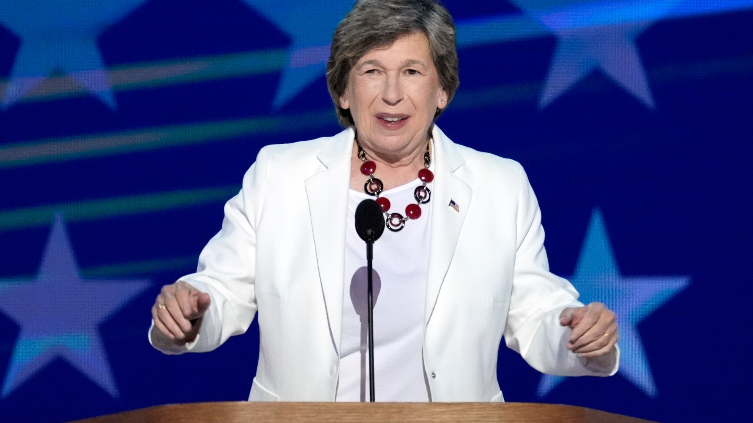 FILE - Randi Weingarten, president of the American Federation of Teachers, speaks during the Democratic National Convention Aug. 22, 2024, in Chicago. (AP Photo/J. Scott Applewhite, File)