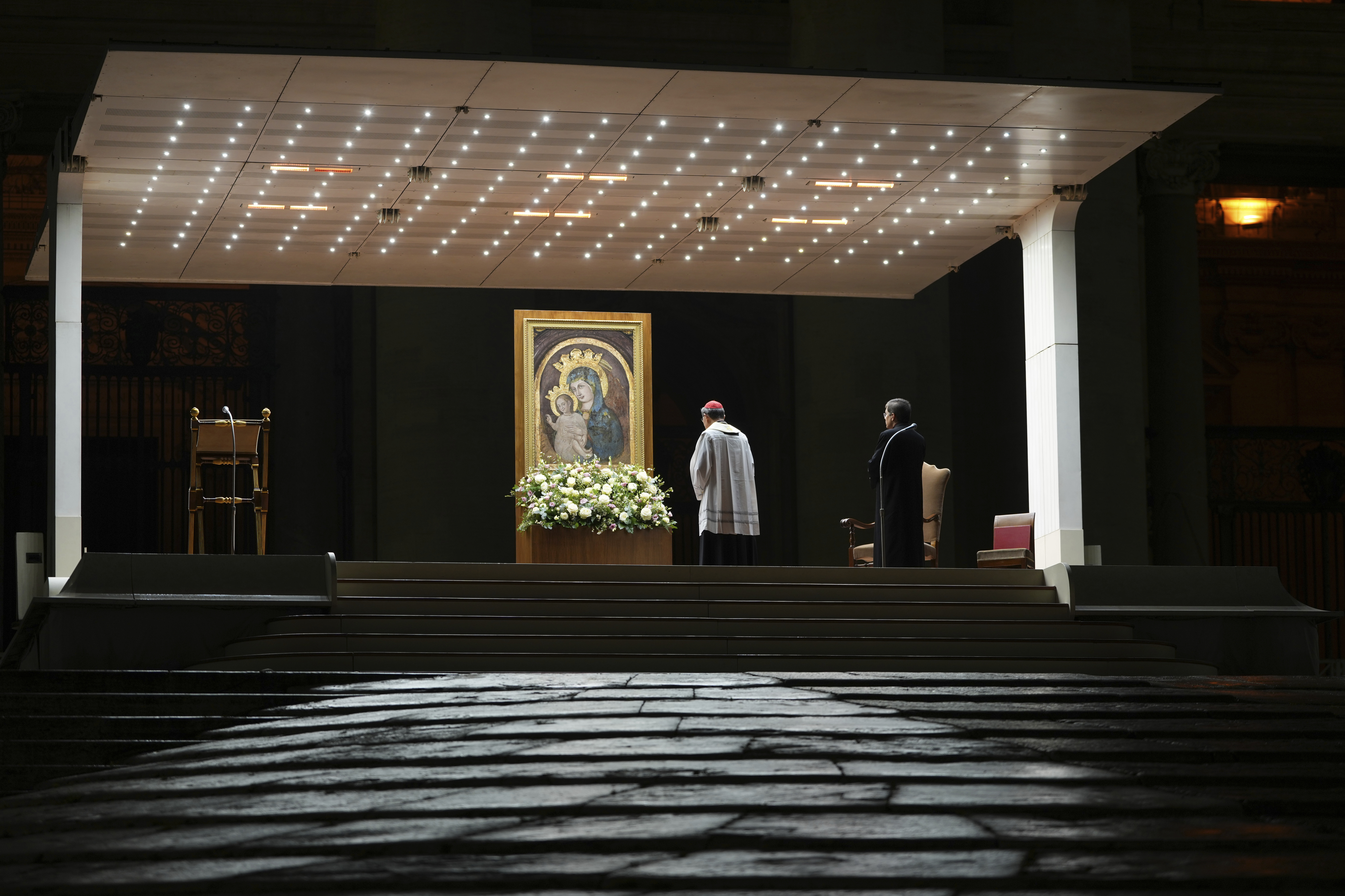 Cardinal Luis Antonio Tagle during a rosary prayer service held for the health of Pope Francis in St Peter's Square at The Vatican, Tuesday, Feb. 25, 2025. (AP Photo/Kirsty Wigglesworth)