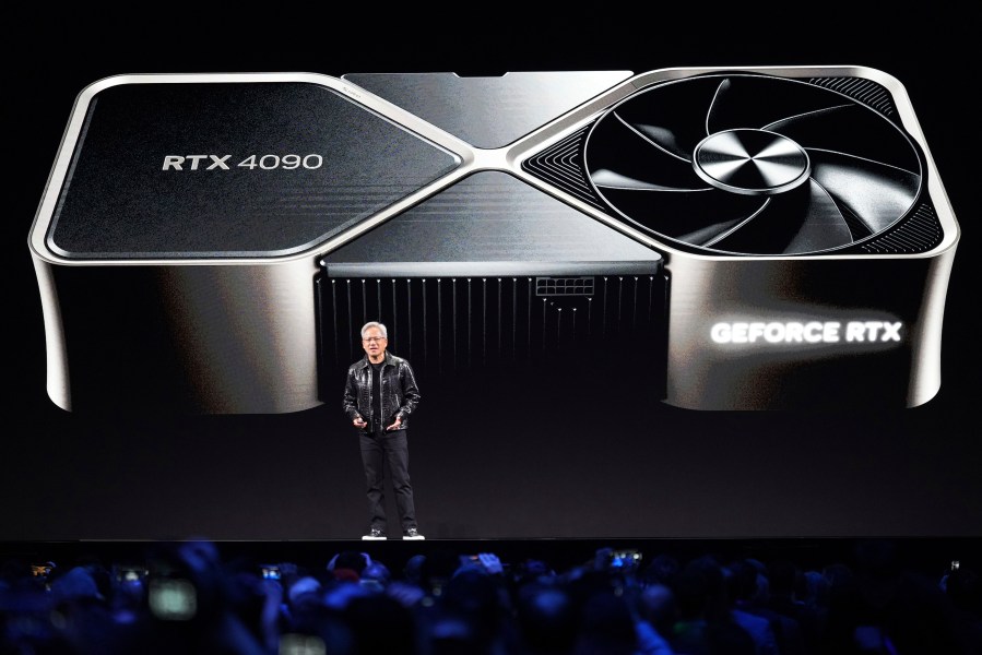 FILE - Nvidia founder and CEO Jensen Huang speaks during a Nvidia news conference ahead of the CES tech show Monday, Jan. 6, 2025, in Las Vegas. (AP Photo/Abbie Parr, File)