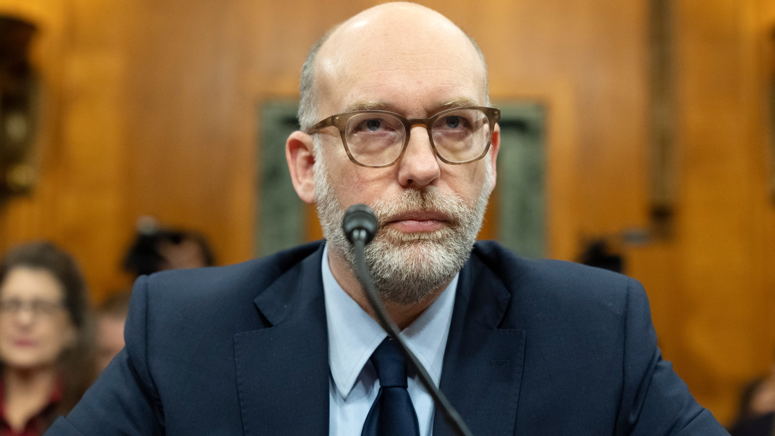 FILE - Russell Vought, President Donald Trump's choice for Director of the Office of Management and Budget, appears before the Senate Budget Committee during a hearing to examine his nomination, on Capitol Hill in Washington, Jan. 22, 2025. (AP Photo/Jacquelyn Martin, file)