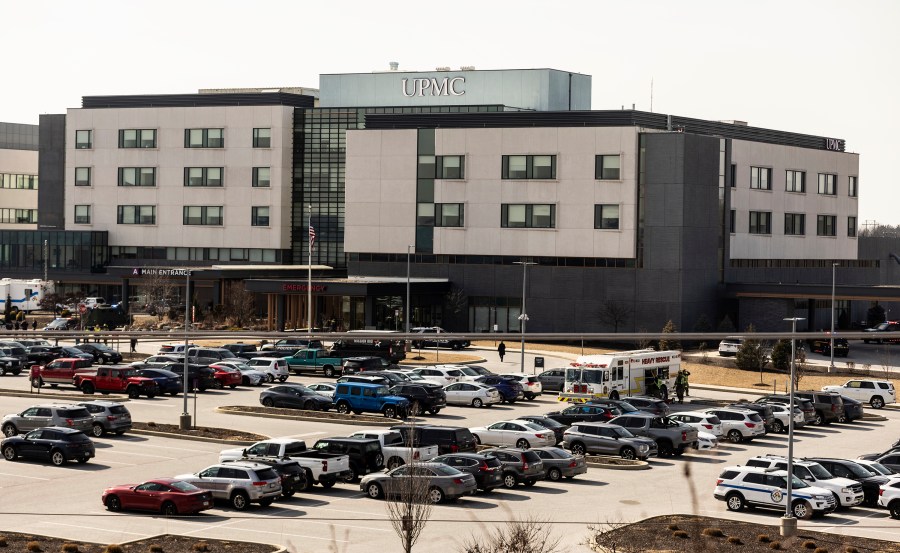 Law enforcement respond to the scene of a shooting at UPMC Memorial Hospital in York, Pa. on Saturday, Feb. 22, 2025. (Sean Simmers/The Patriot-News via AP)