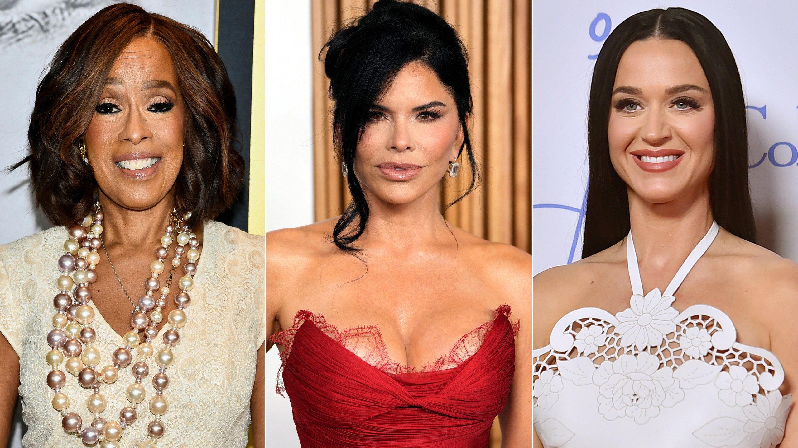 This combination of photos shows Gayle King, from left, Lauren Sanchez and Katy Perry. (AP Photo)