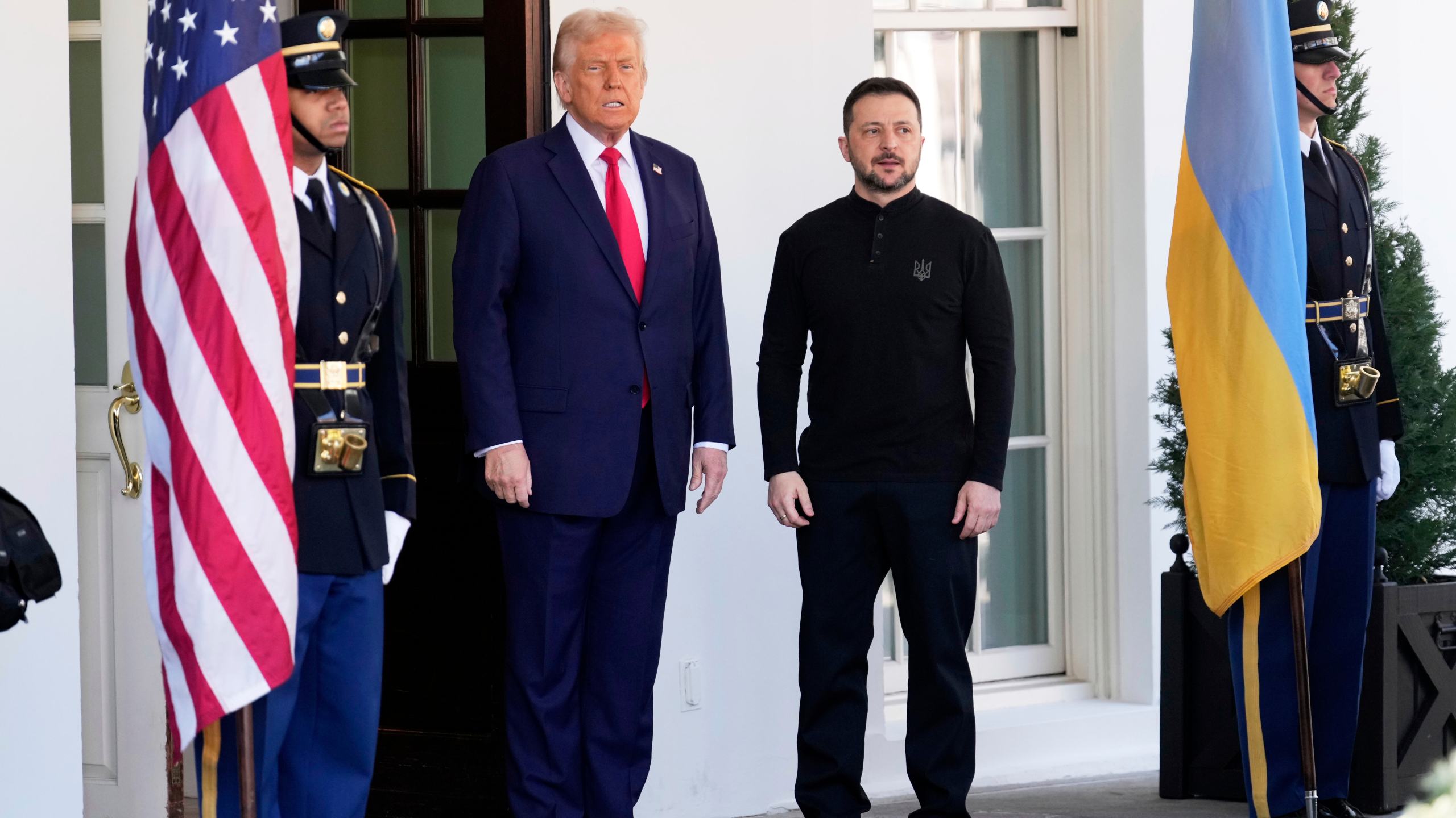 President Donald Trump welcomes Ukraine President Volodymyr Zelenskyy at the White House in Washington, Friday, Feb. 28, 2025. (AP Photo/Ben Curtis)