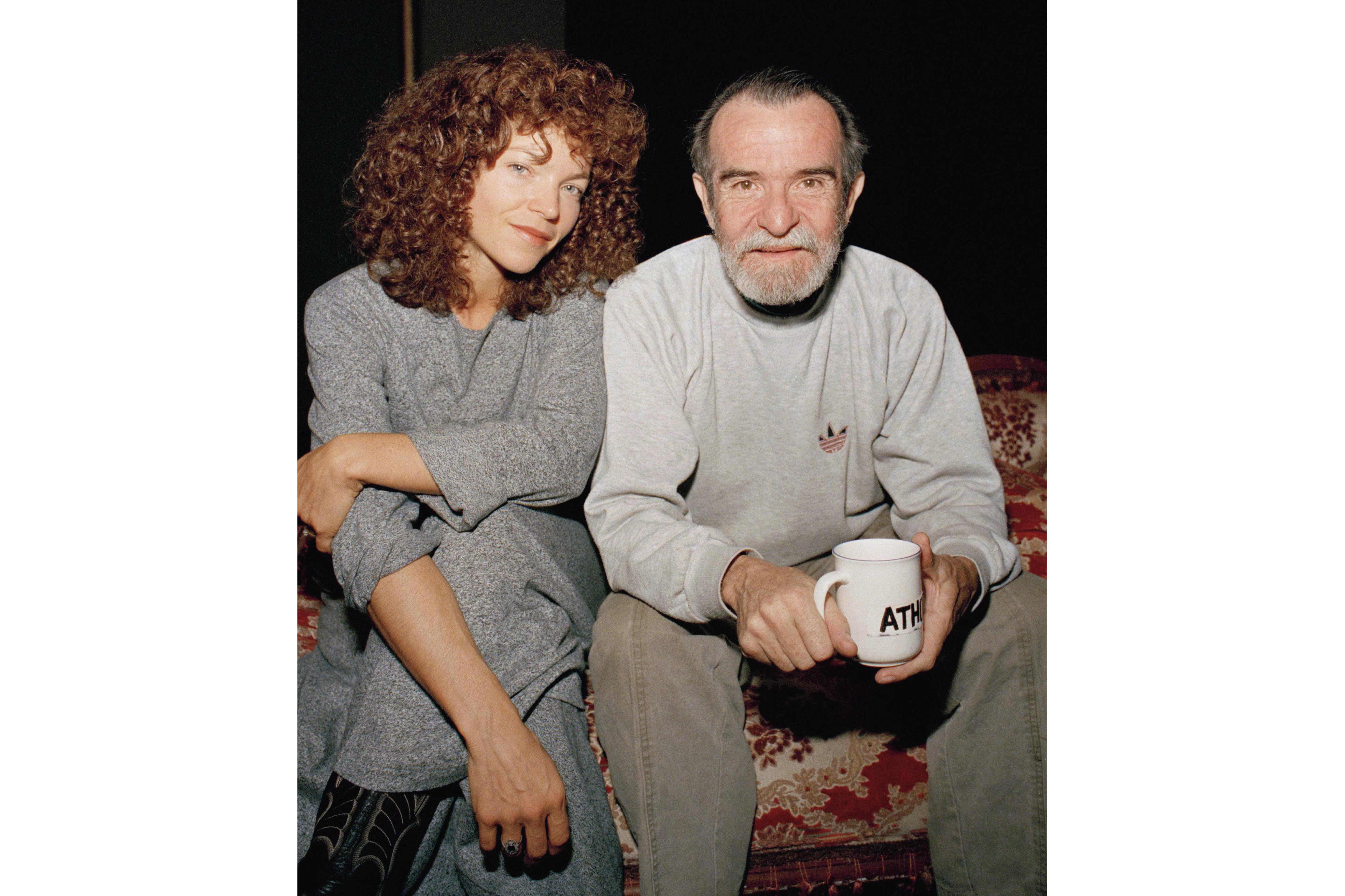 FILE - Actress Amy Irving sits with actor-director-playwright Athol Fugard during rehearsals of the play "The Road to Mecca" on Feb. 29, 1988 in New York. (AP Photo/Mario Cabrera, File)