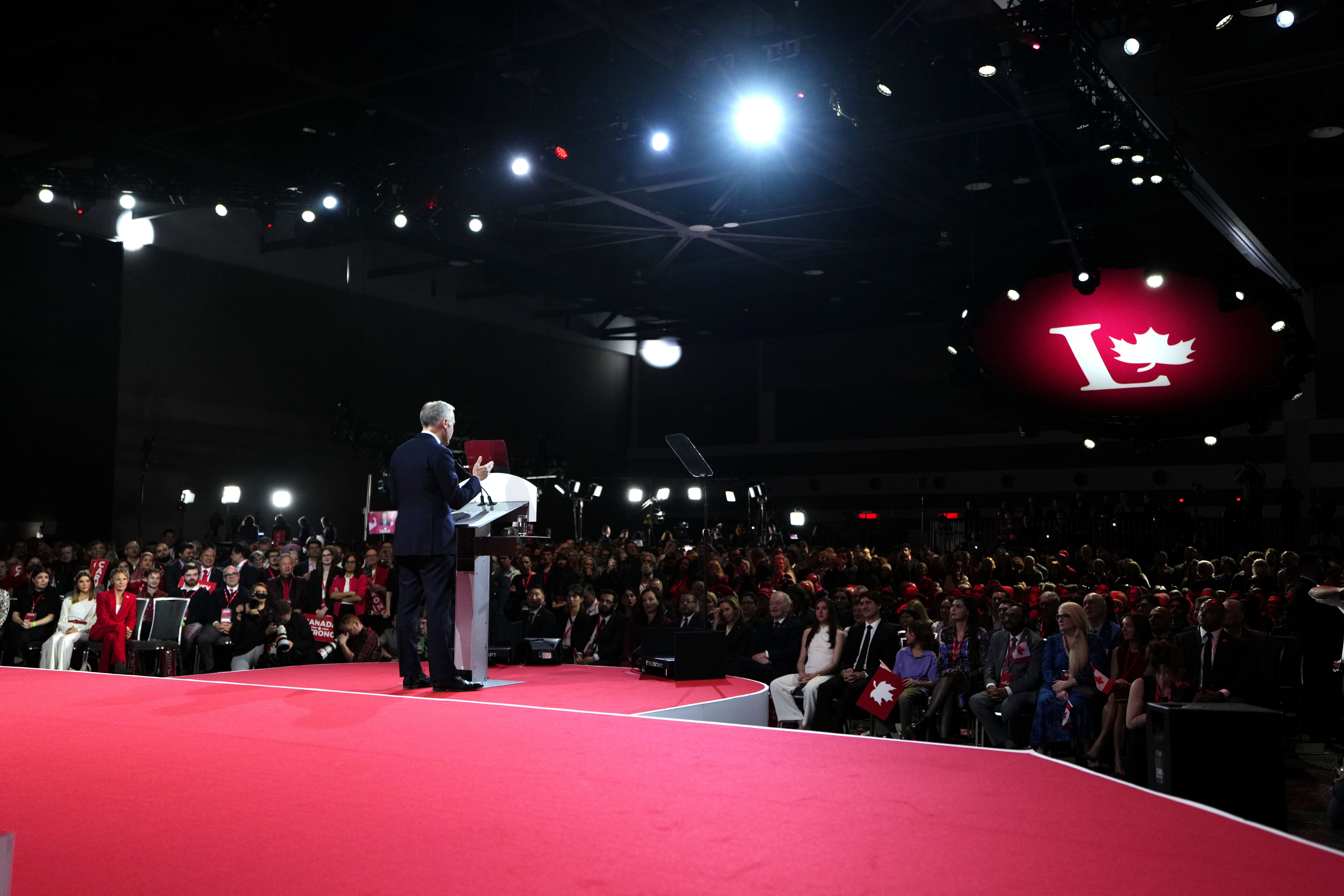 Mark Carney, leader of the Liberal Party of Canada, speaks after being announced the winner at the Liberal Leadership Event in Ottawa, on Sunday, March 9, 2025. (Justin Tang/The Canadian Press via AP)