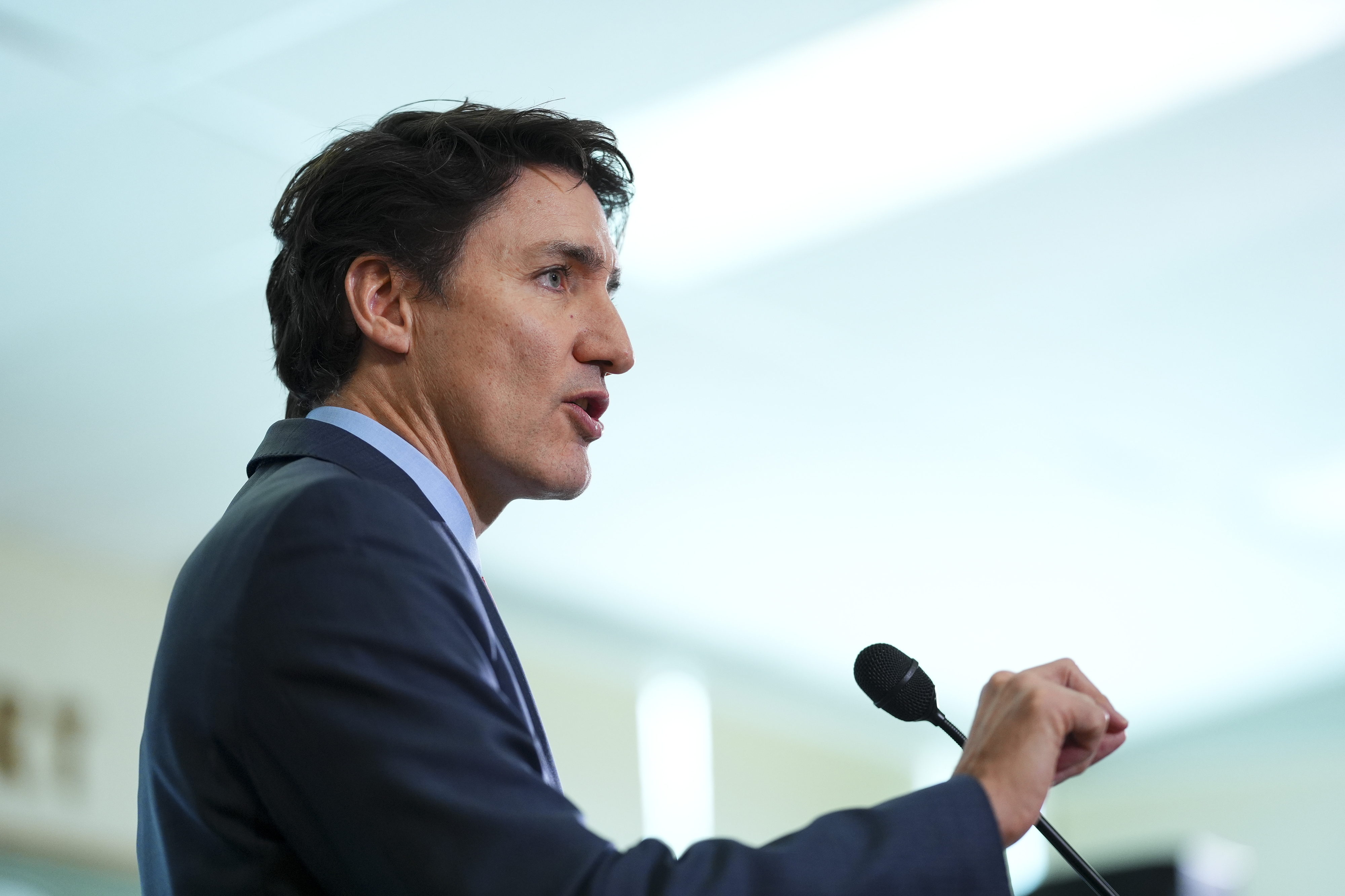 Canada Prime Minister Justin Trudeau answers reporters questions during an event in Ottawa on Thursday, March 6, 2025. (Sean Kilpatrick/The Canadian Press via AP)