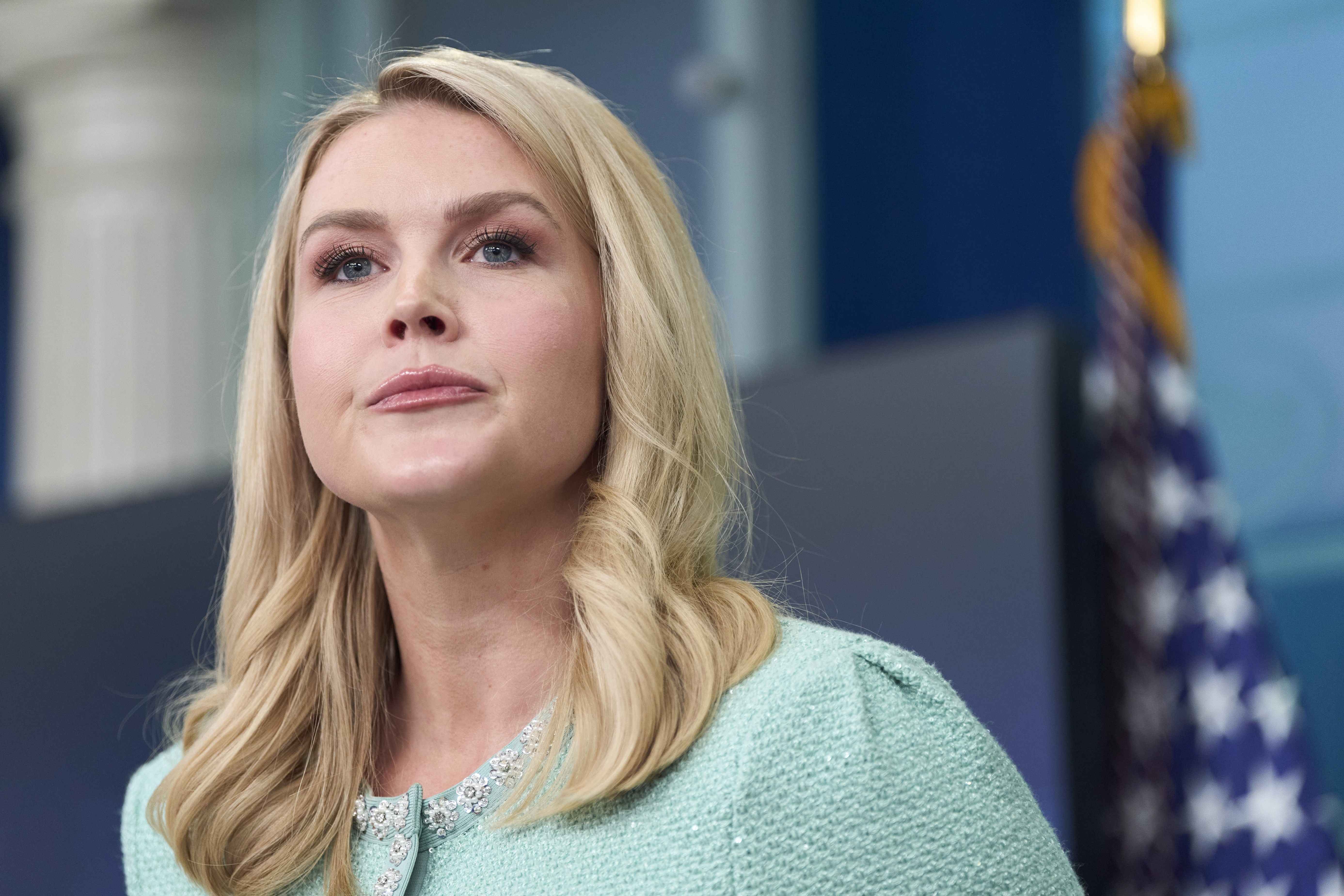 White House press secretary Karoline Leavitt speaks with reporters in the James Brady Press Briefing Room at the White House, Tuesday, March 11, 2025, in Washington. (AP Photo/Alex Brandon)