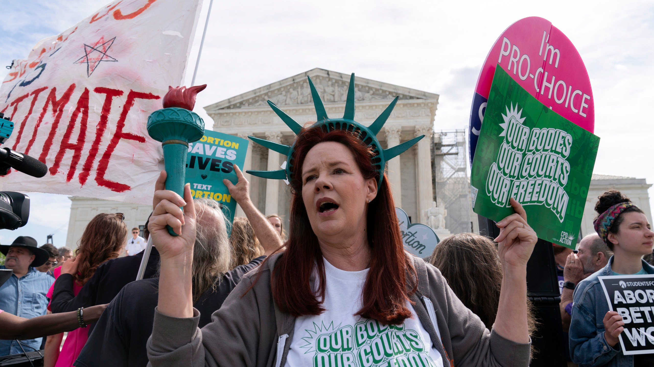 FILE - Abortion-rights activists rally outside the Supreme Court, Wednesday, April 24, 2024, in Washington. (AP Photo/Jose Luis Magana, File)