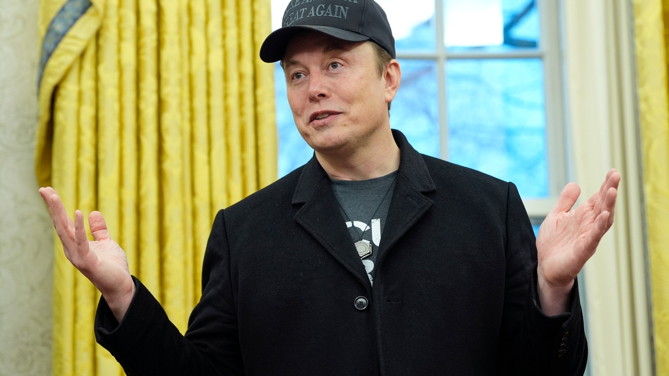 FILE - Elon Musk speaks during an event with President Donald Trump in the Oval Office at the White House, Feb. 11, 2025, in Washington. (AP Photo/Alex Brandon)