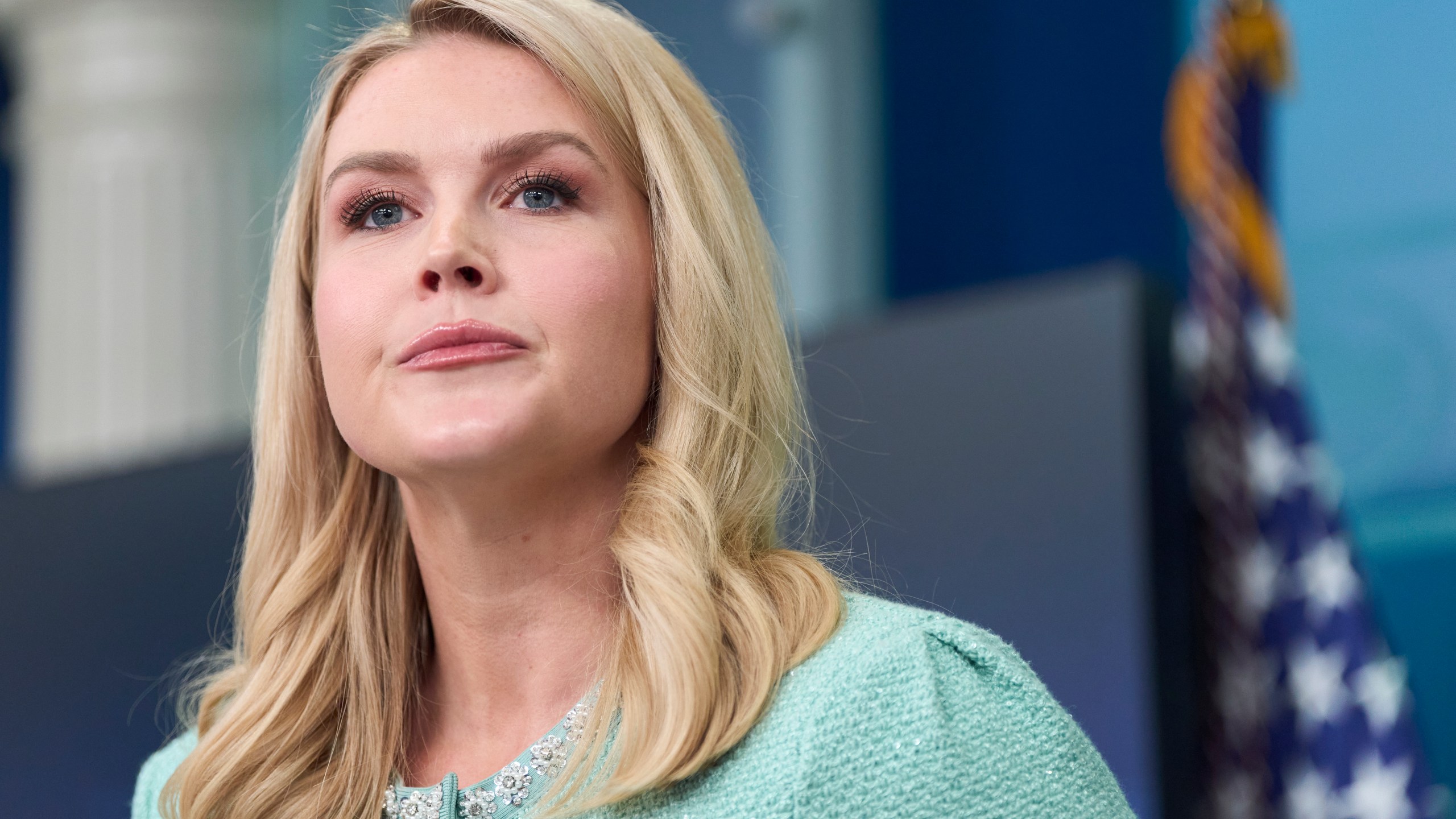 White House press secretary Karoline Leavitt speaks with reporters in the James Brady Press Briefing Room at the White House, Tuesday, March 11, 2025, in Washington. (AP Photo/Alex Brandon)