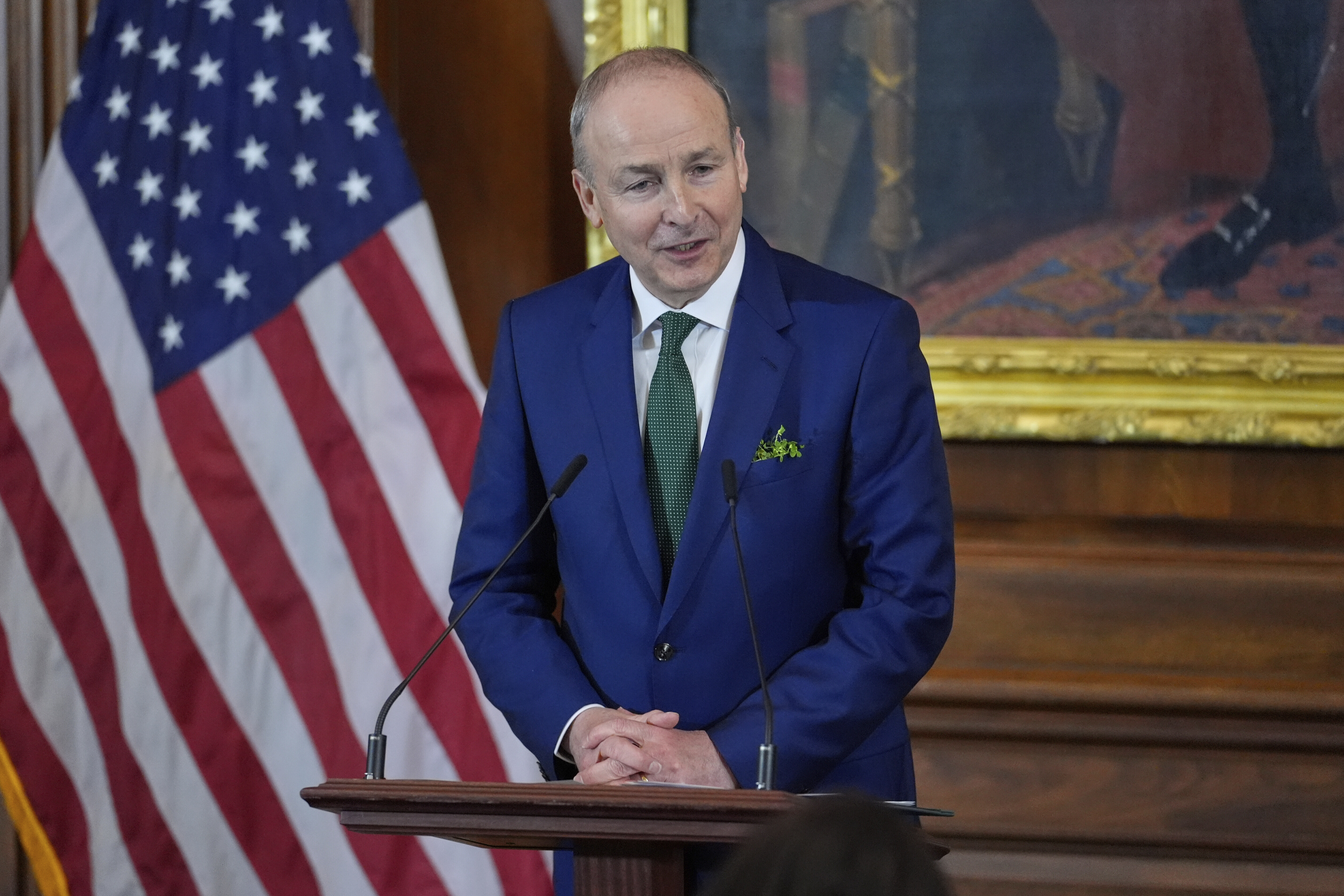 Ireland's Prime Minister Micheál Martin speaks at the annual St. Patrick's Day luncheon at the Capitol in Washington, Wednesday, March 12, 2025. (AP Photo/J. Scott Applewhite)