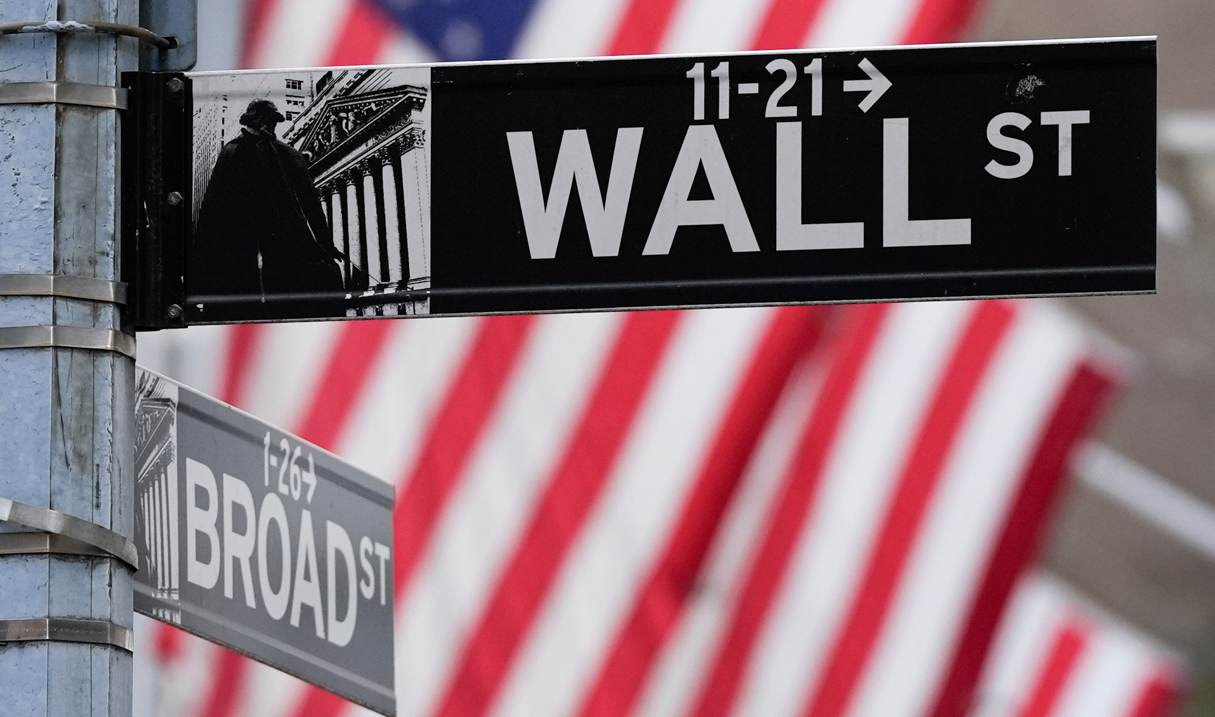 FILE - A sign outside the New York Stock Exchange marks the intersection of Wall and Broad Streets, Tuesday, Jan. 28, 2025, in New York. (AP Photo/Julia Demaree Nikhinson, File)