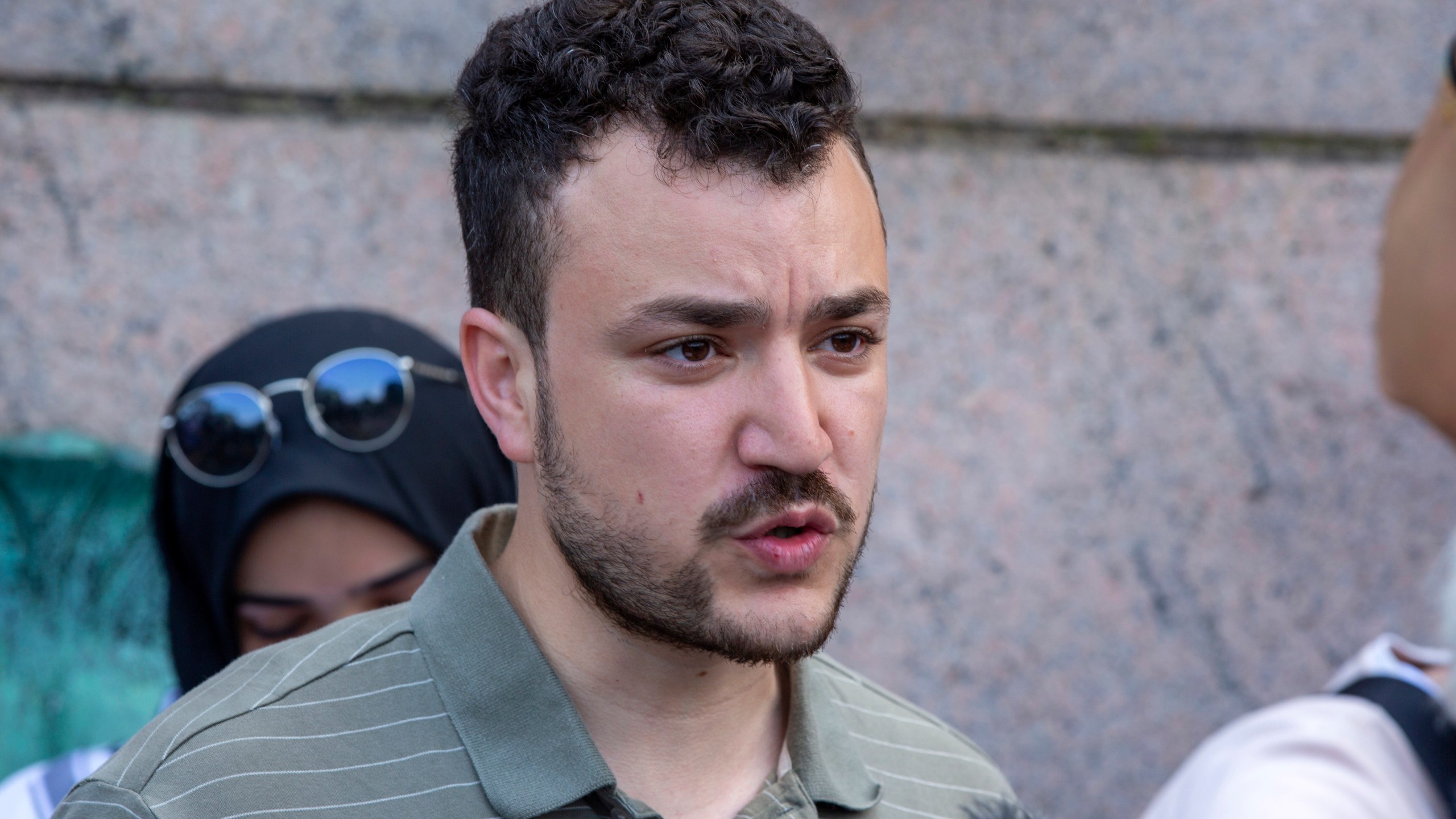 FILE - Student negotiator Mahmoud Khalil is on the Columbia University campus in New York at a pro-Palestinian protest encampment on April 29, 2024. (AP Photo/Ted Shaffrey, file)